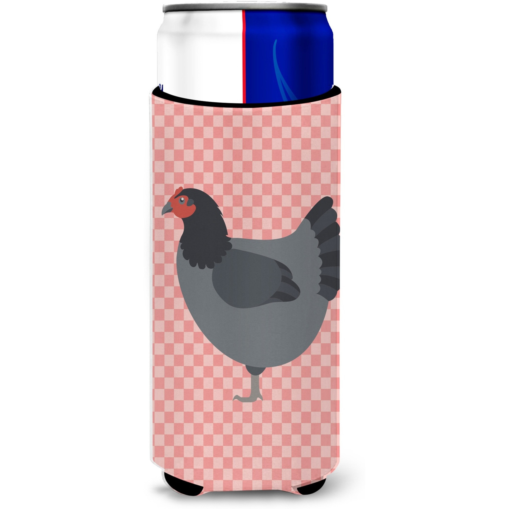 &quotCaroline's Treasures Jersey Giant Chicken Pink Check Decorative Can Hugger, Slim, Multicolor"