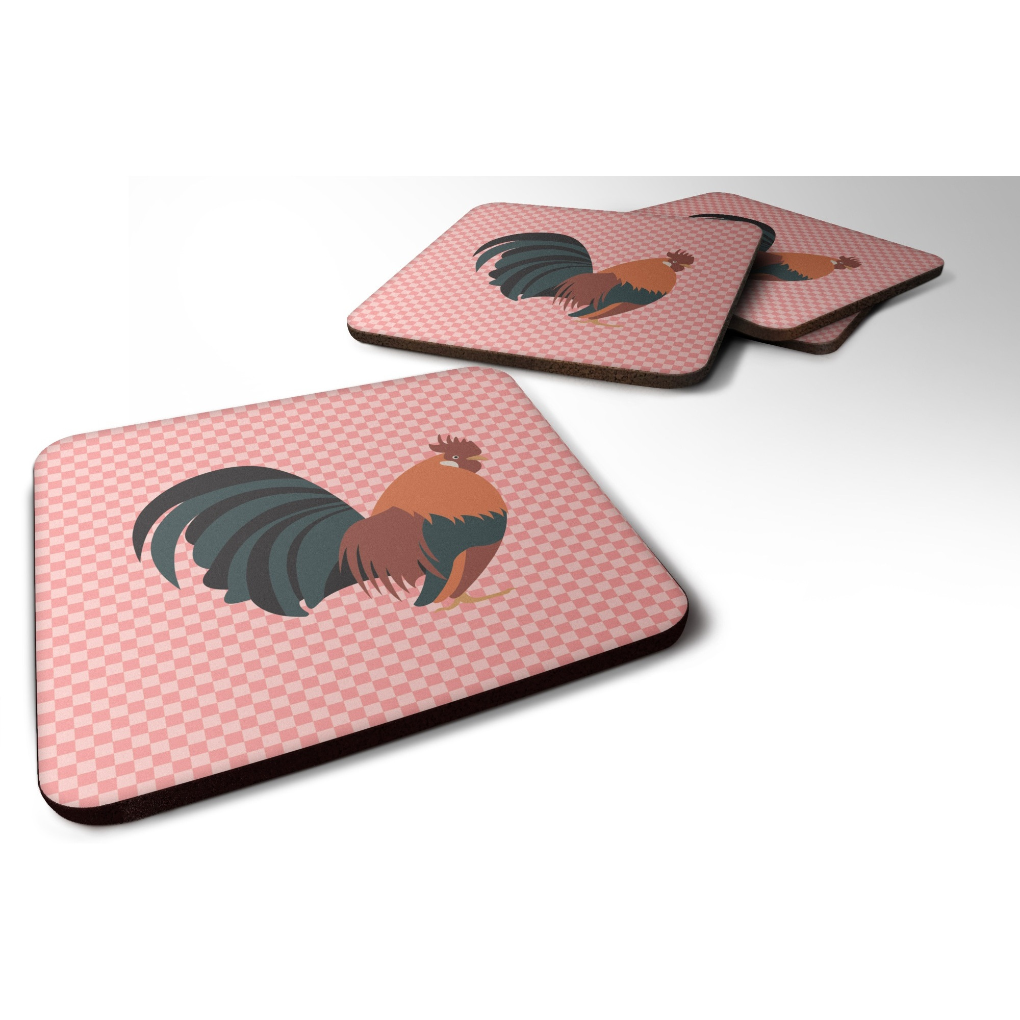 &quotCaroline's Treasures Dutch Bantam Chicken Pink Check Decorative Coasters, 3.5"", Multicolor"