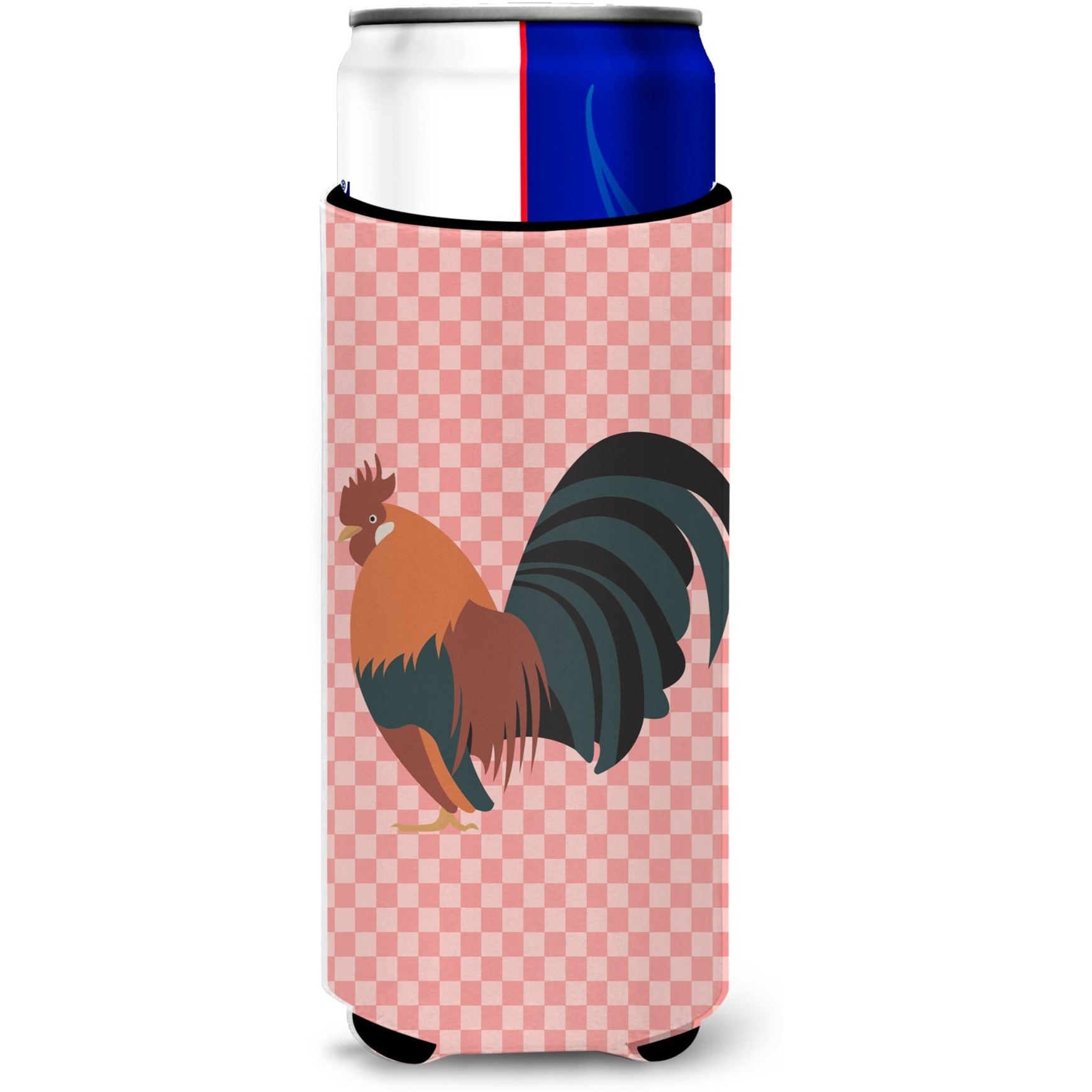 &quotCaroline's Treasures Dutch Bantam Chicken Pink Check Decorative Can Hugger, Slim, Multicolor"