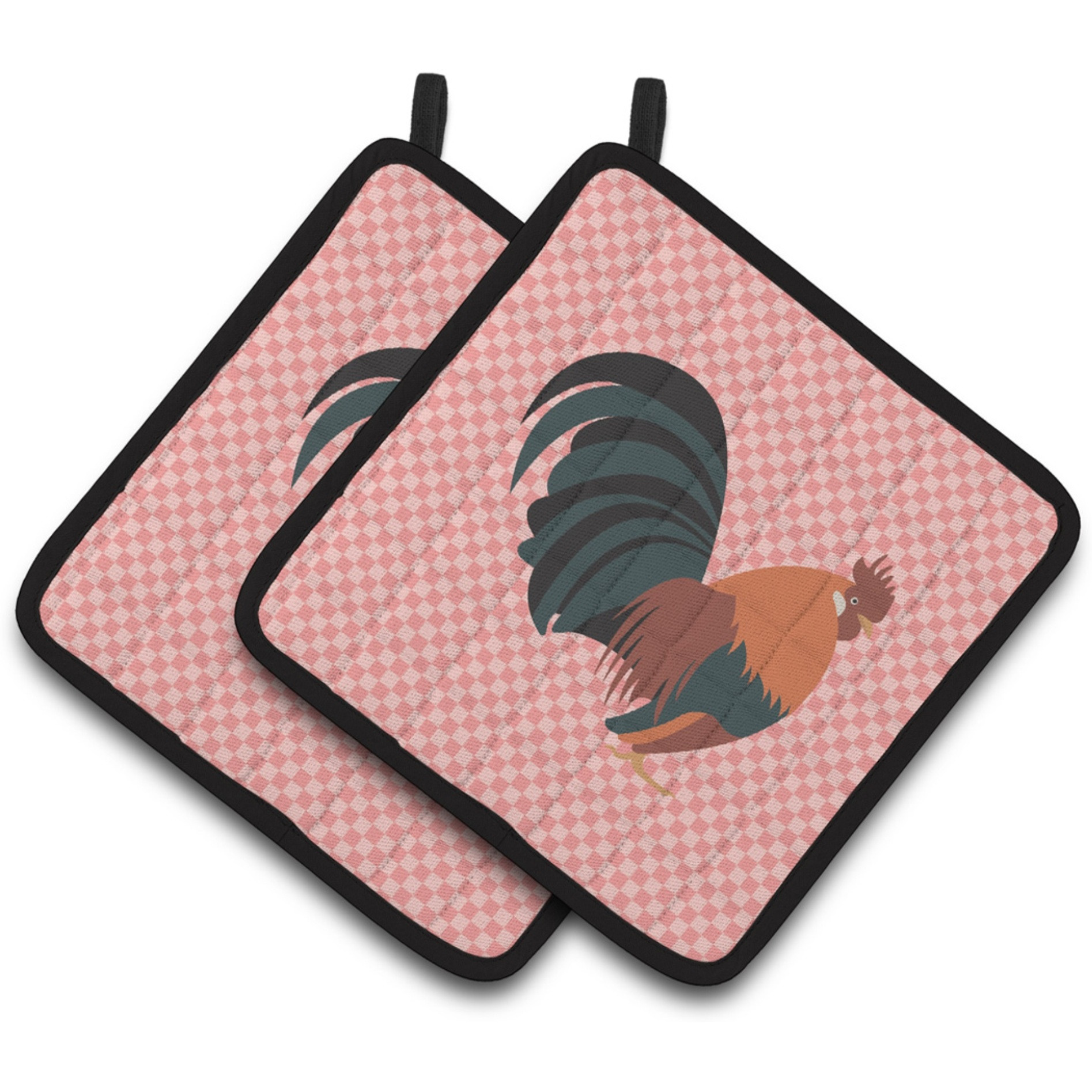 &quotCaroline's Treasures Dutch Bantam Chicken Pink Check Decorated Pot Holder, 7.5"" x 7.5"""