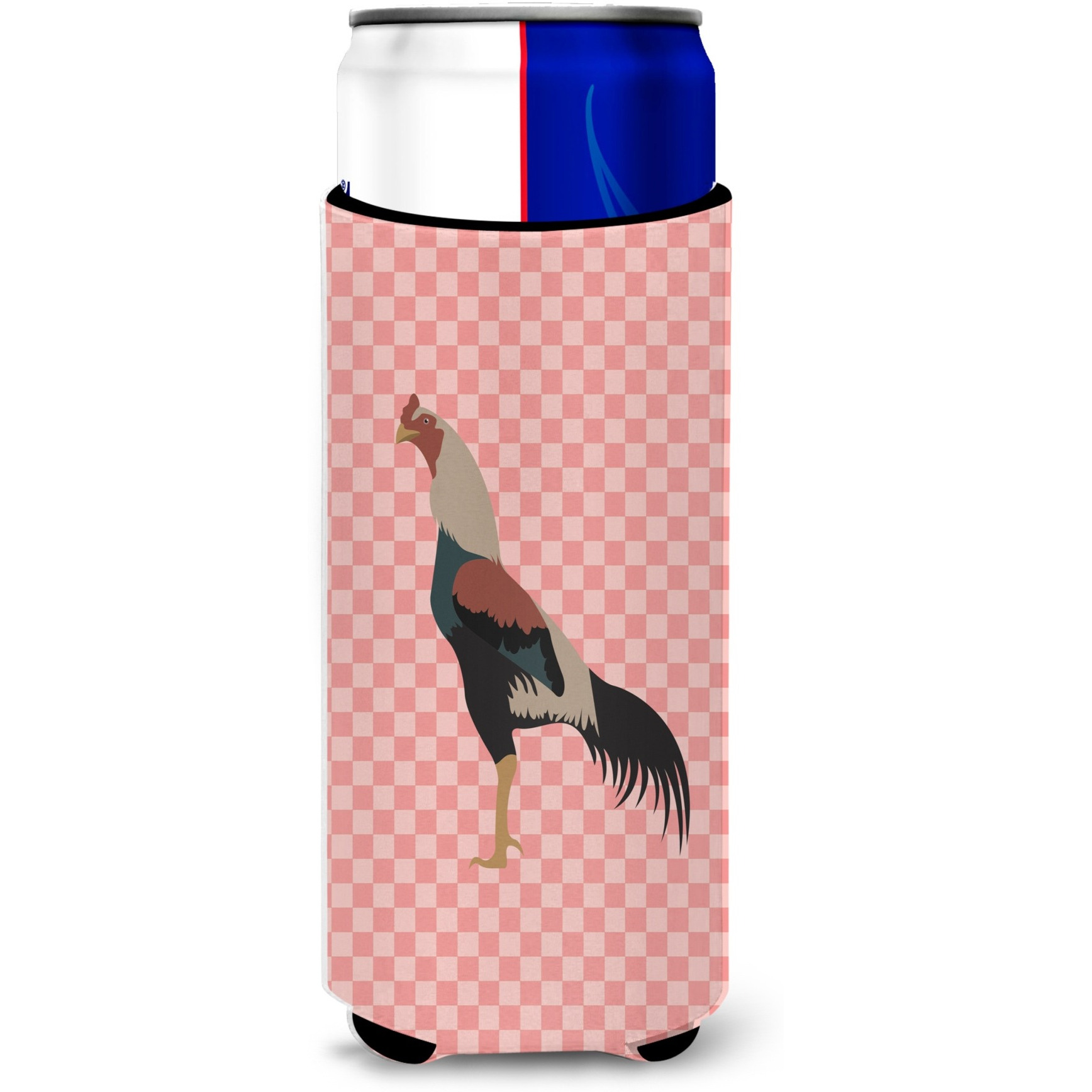 &quotCaroline's Treasures Kulang Chicken Pink Check Decorative Can Hugger, Slim, Multicolor"