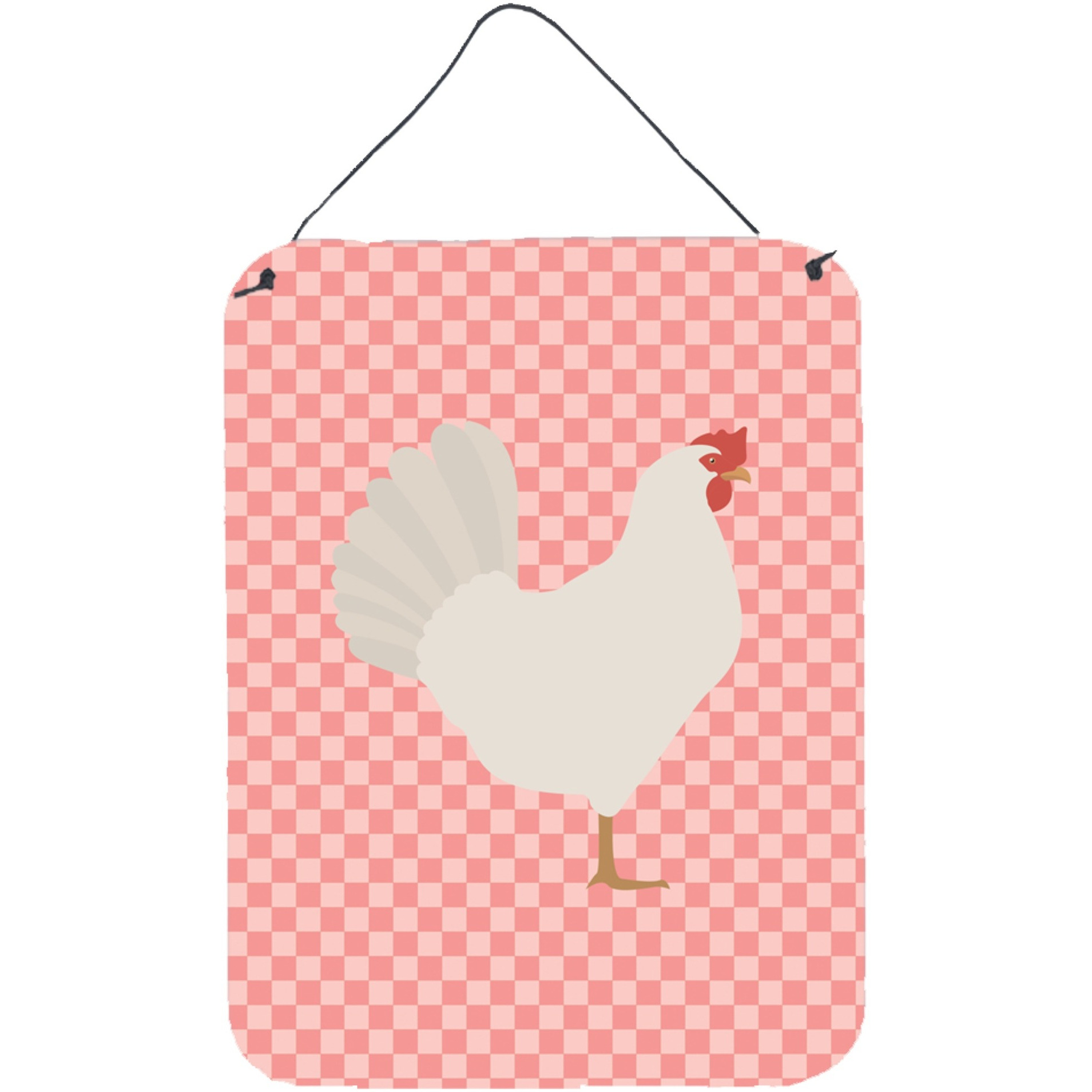 &quotCaroline's Treasures Leghorn Chicken Pink Check Metal Print, 16hx12w, Multicolor"