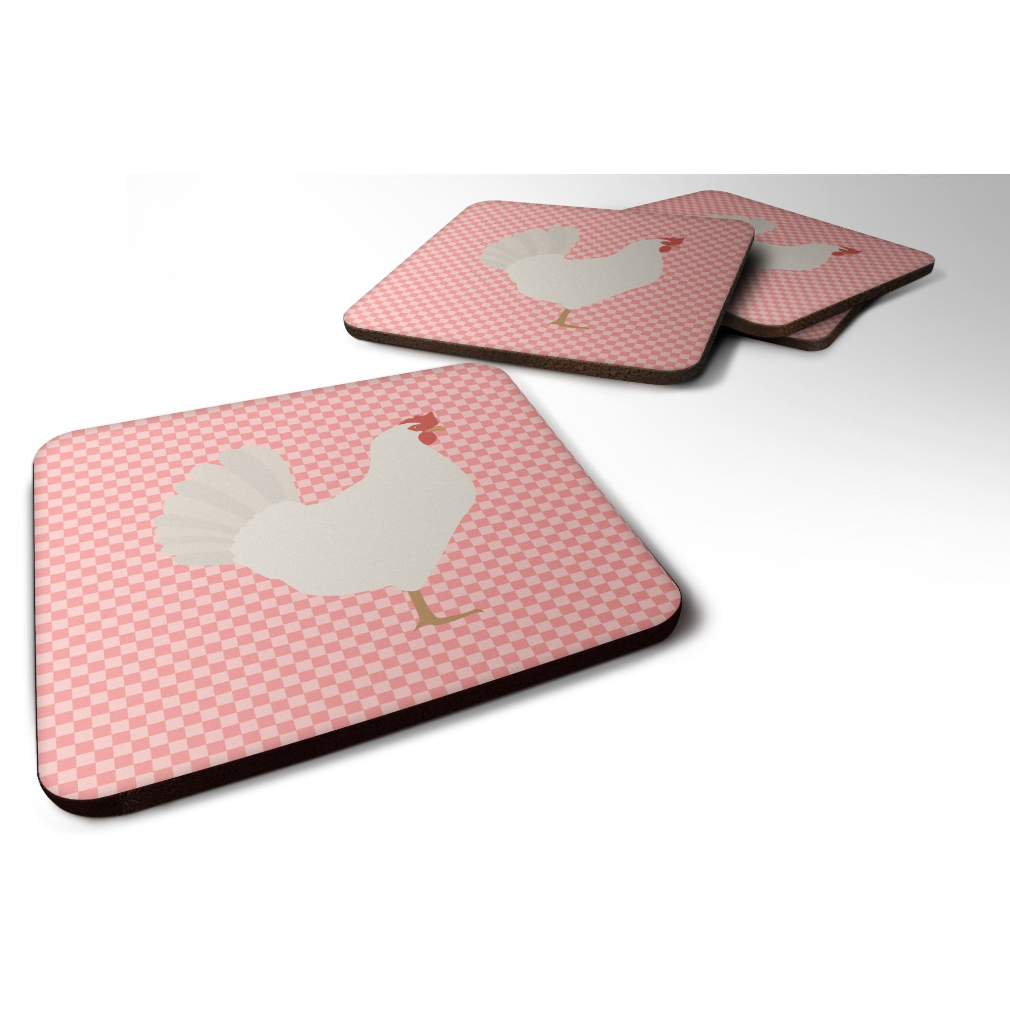 &quotCaroline's Treasures Leghorn Chicken Pink Check Decorative coasters, 3.5, Multicolor"