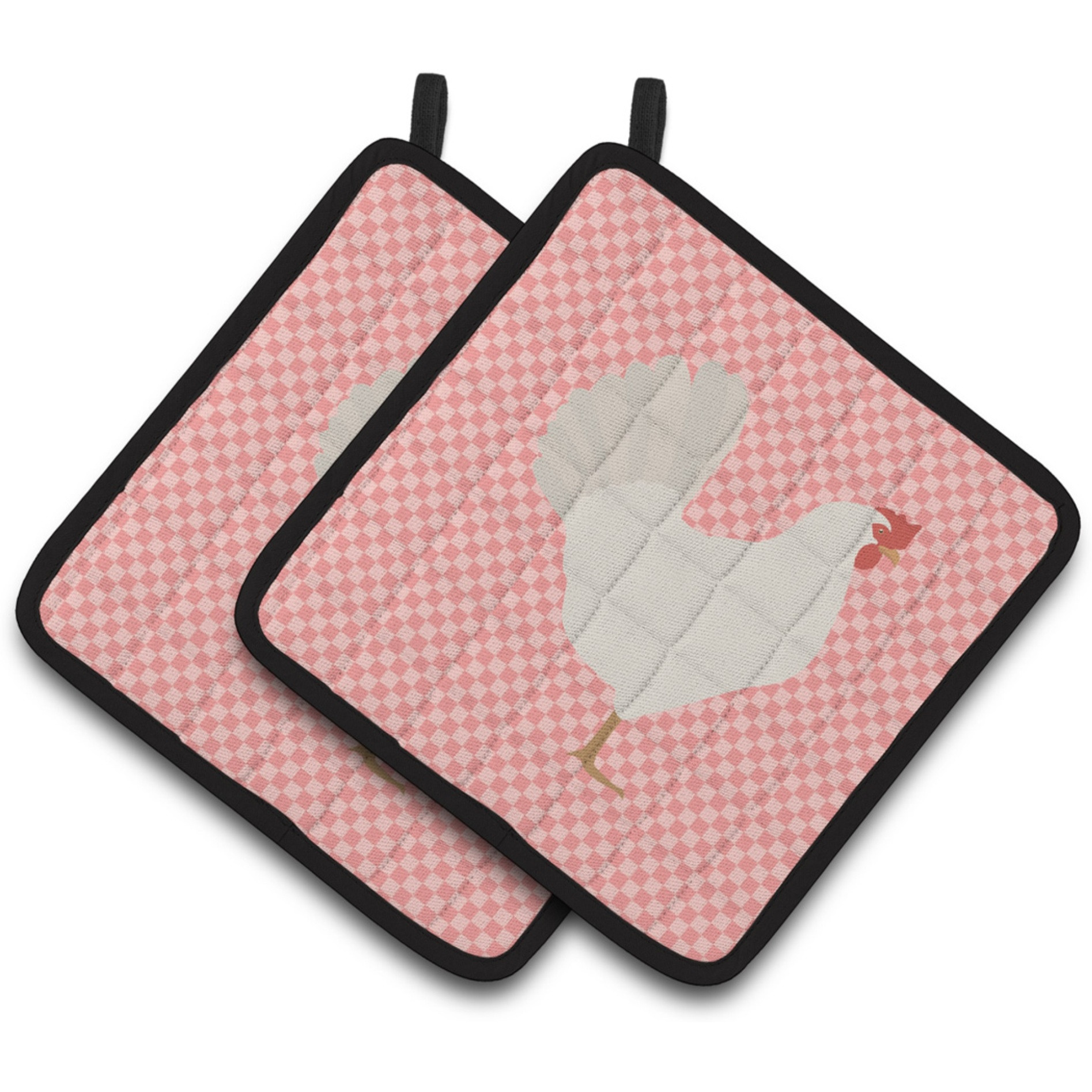 &quotCaroline's Treasures Leghorn Chicken Pink Check Decorated Pot Holder, 7.5"" x 7.5"""