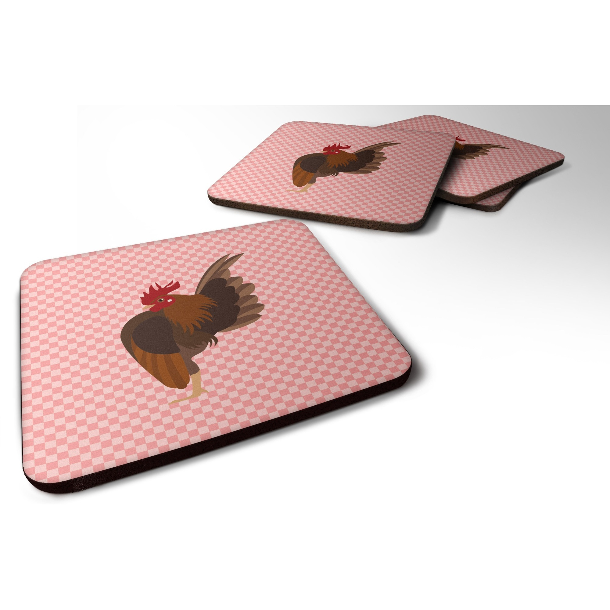 &quotCaroline's Treasures Malaysian Serama Chicken Pink Check Decorative coasters, 3.5, Multicolor"