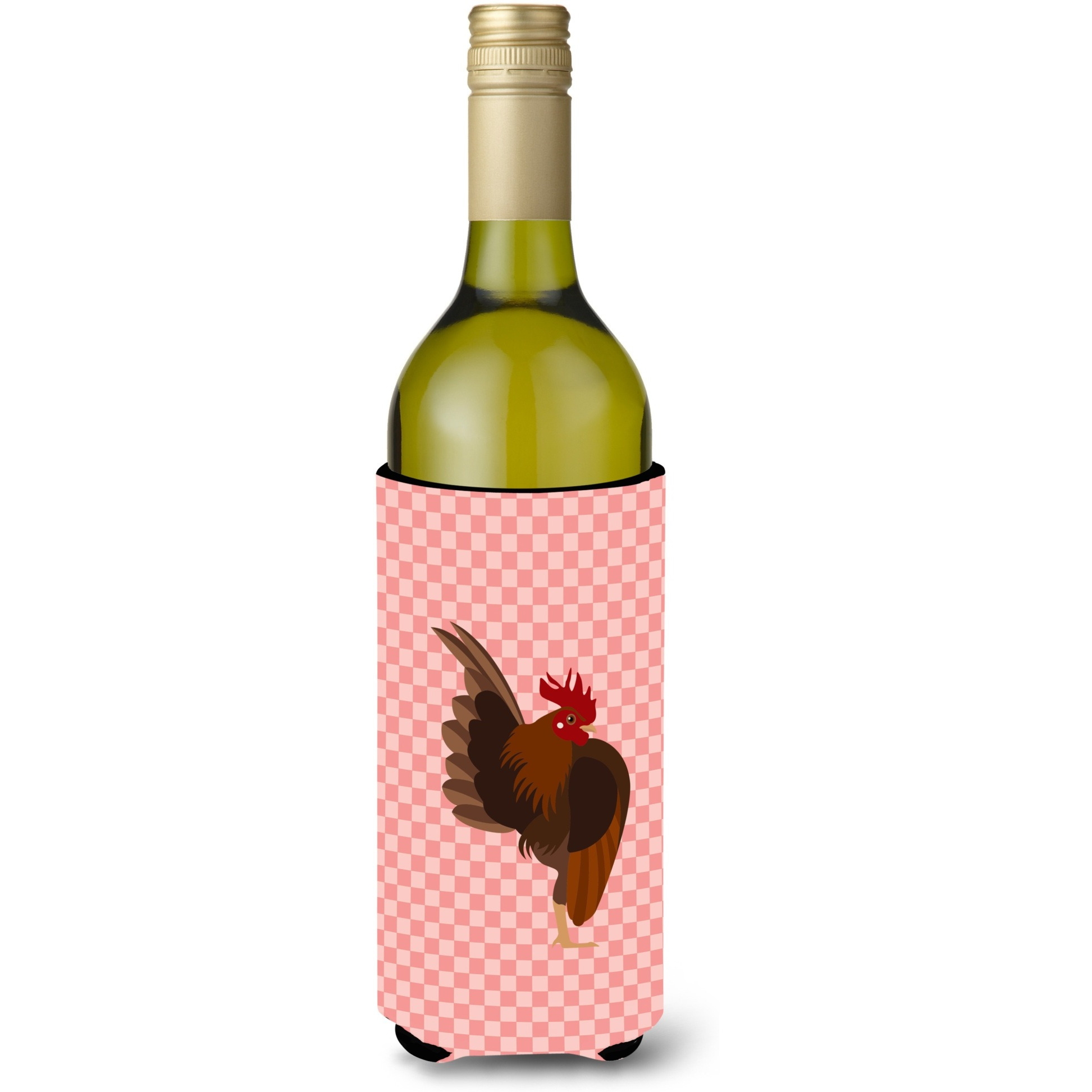 &quotCaroline's Treasures Malaysian Serama Chicken Pink Check Decorative Bottle Hugger, 750 ml, Multicolor"