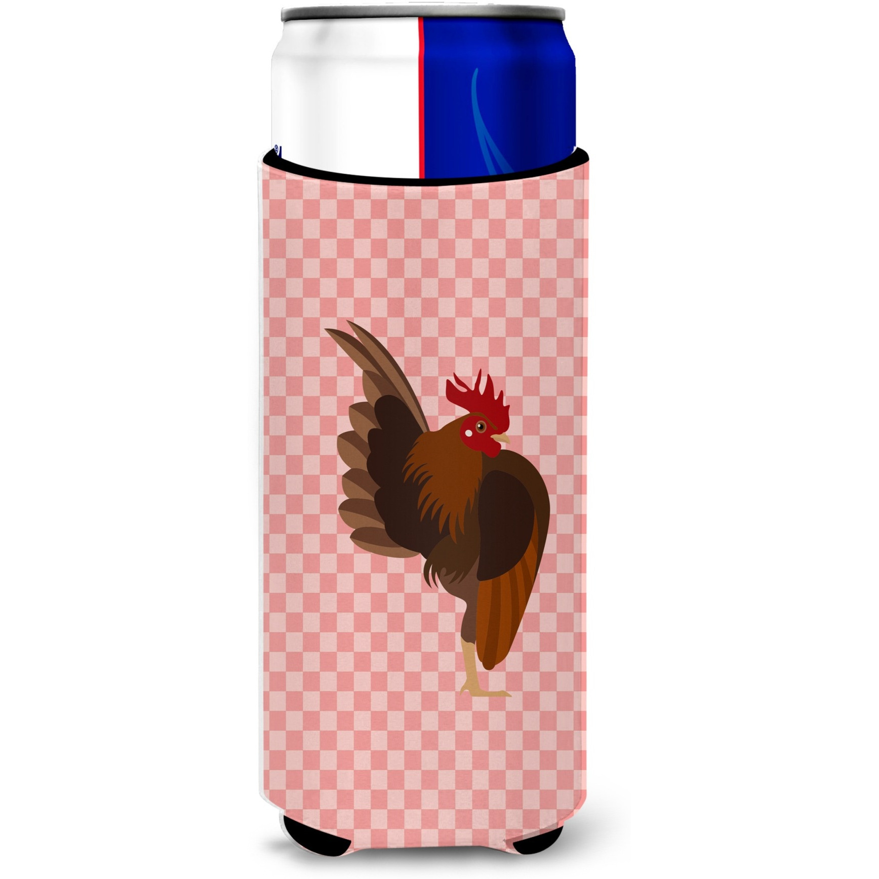 &quotCaroline's Treasures Malaysian Serama Chicken Pink Check Decorative Can Hugger, Slim, Multicolor"