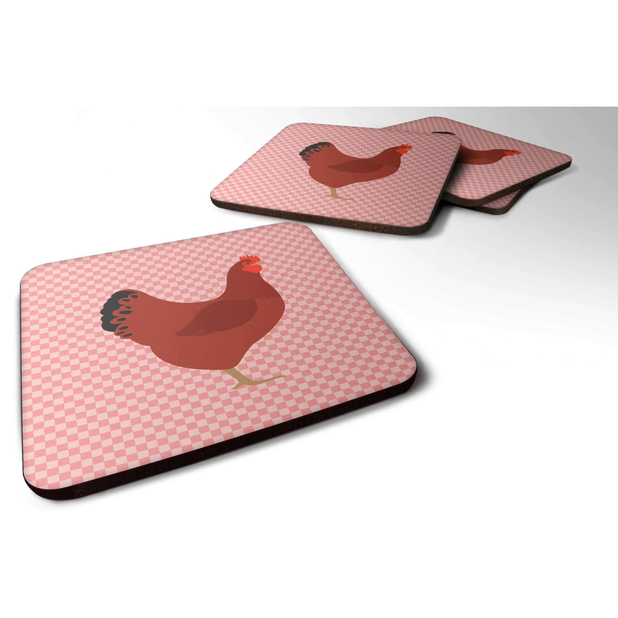 &quotCaroline's Treasures New Hampshire Red Chicken Pink Check Decorative coasters, 3.5, Multicolor"