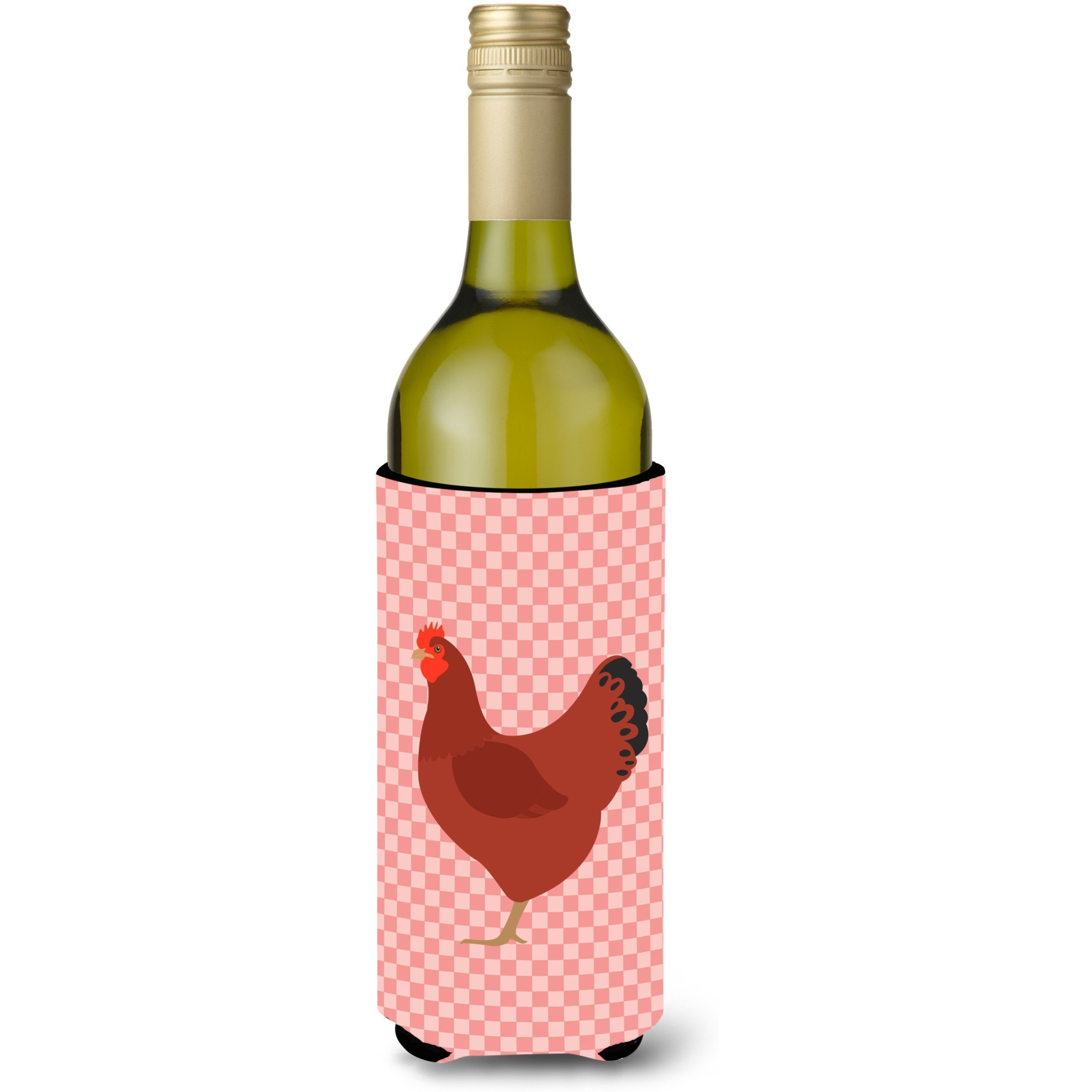 &quotCaroline's Treasures New Hampshire Red Chicken Pink Check Decorative Bottle Hugger, 750 ml, Multicolor"