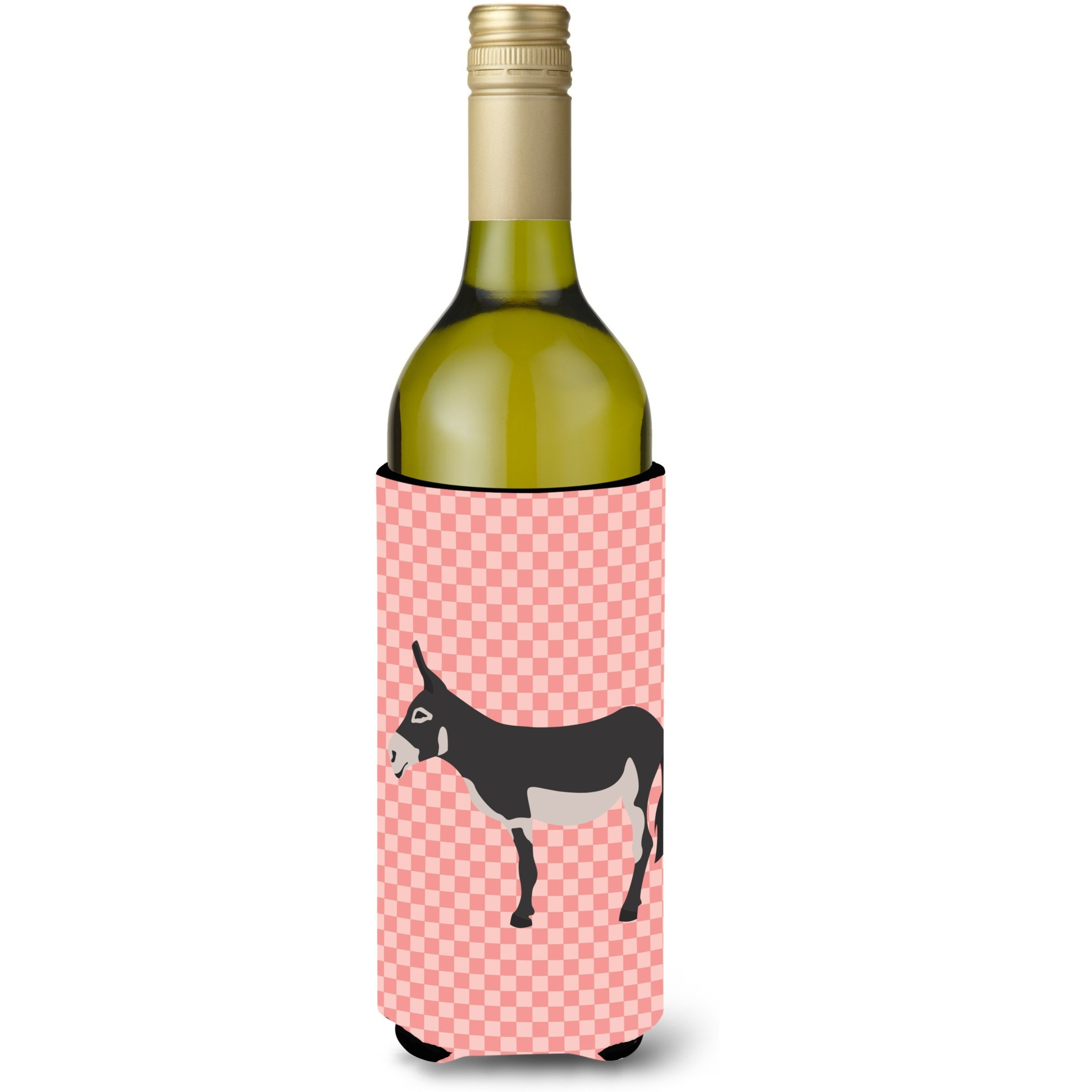 &quotCaroline's Treasures American Mammoth Jack Donkey Pink Check Decorative Bottle Hugger, 750 ml, Multicolor"