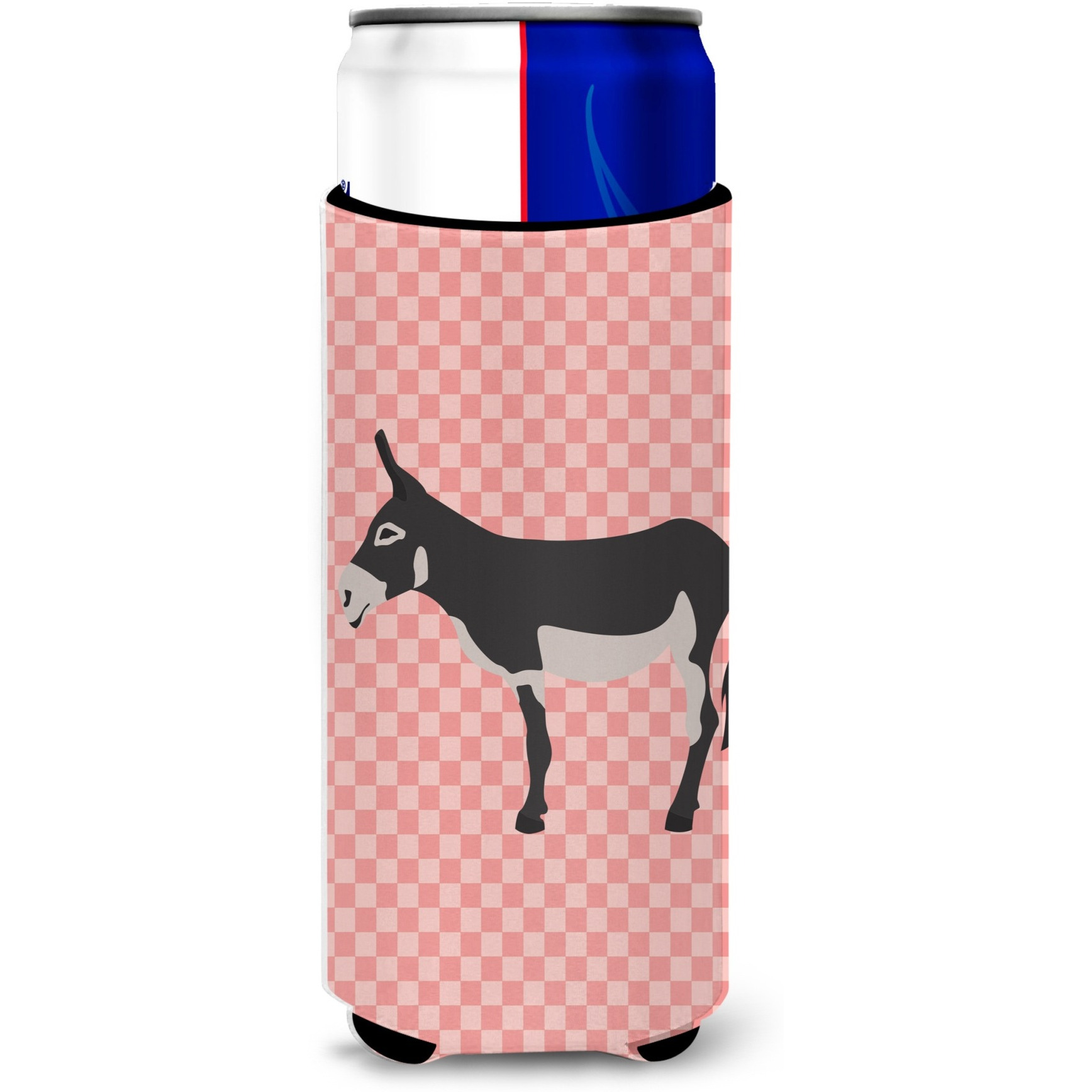&quotCaroline's Treasures American Mammoth Jack Donkey Pink Check Decorative Can Hugger, Slim, Multicolor"