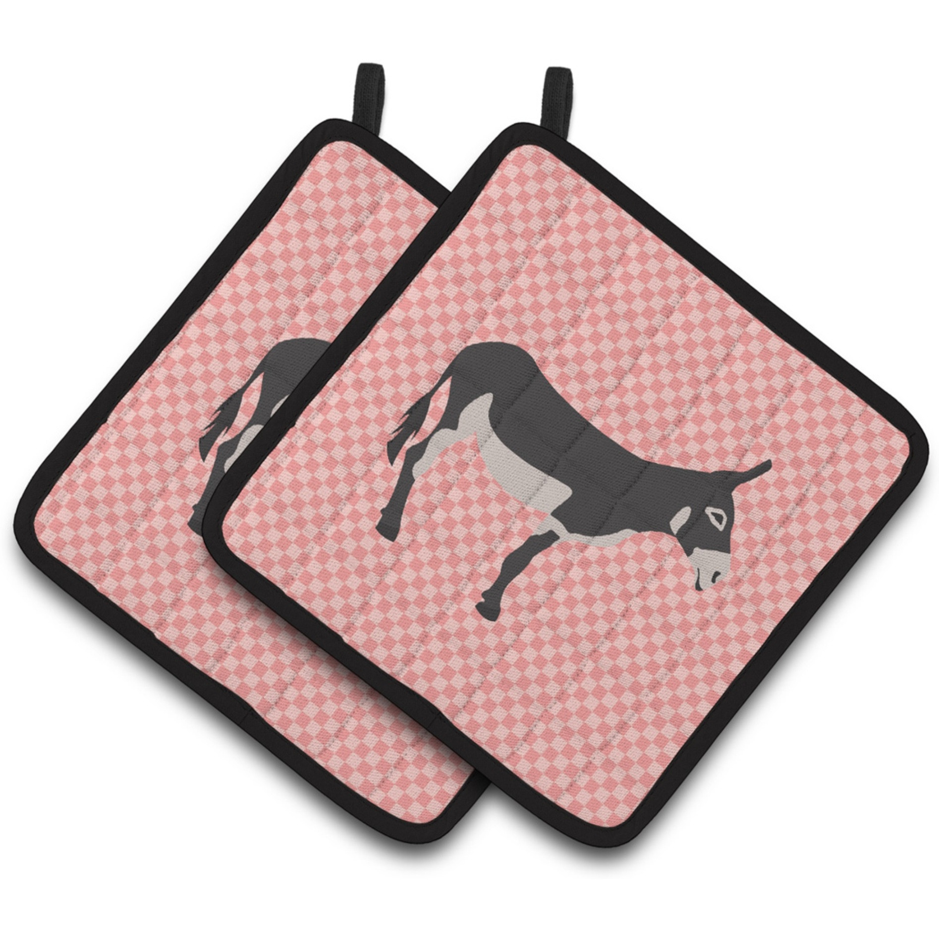 &quotCaroline's Treasures American Mammoth Jack Donkey Pink Check Decorated Pot Holder, 7.5"" x 7.5"""