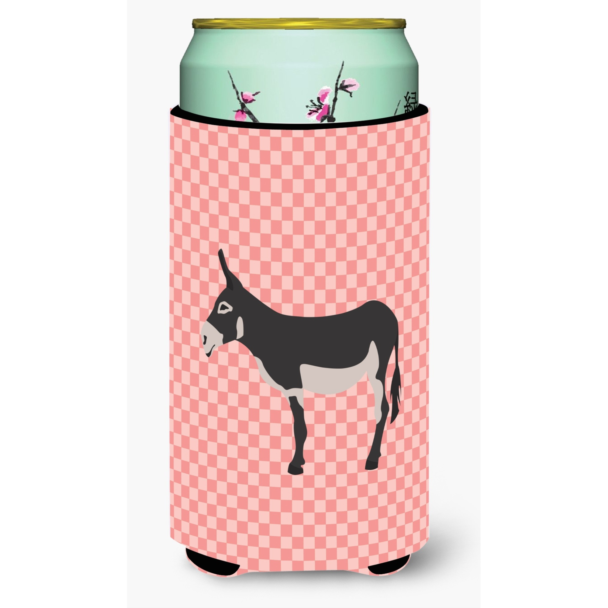 &quotCaroline's Treasures American Mammoth Jack Donkey Pink Check Decorative Can Hugger, Tall Boy, Multicolor"