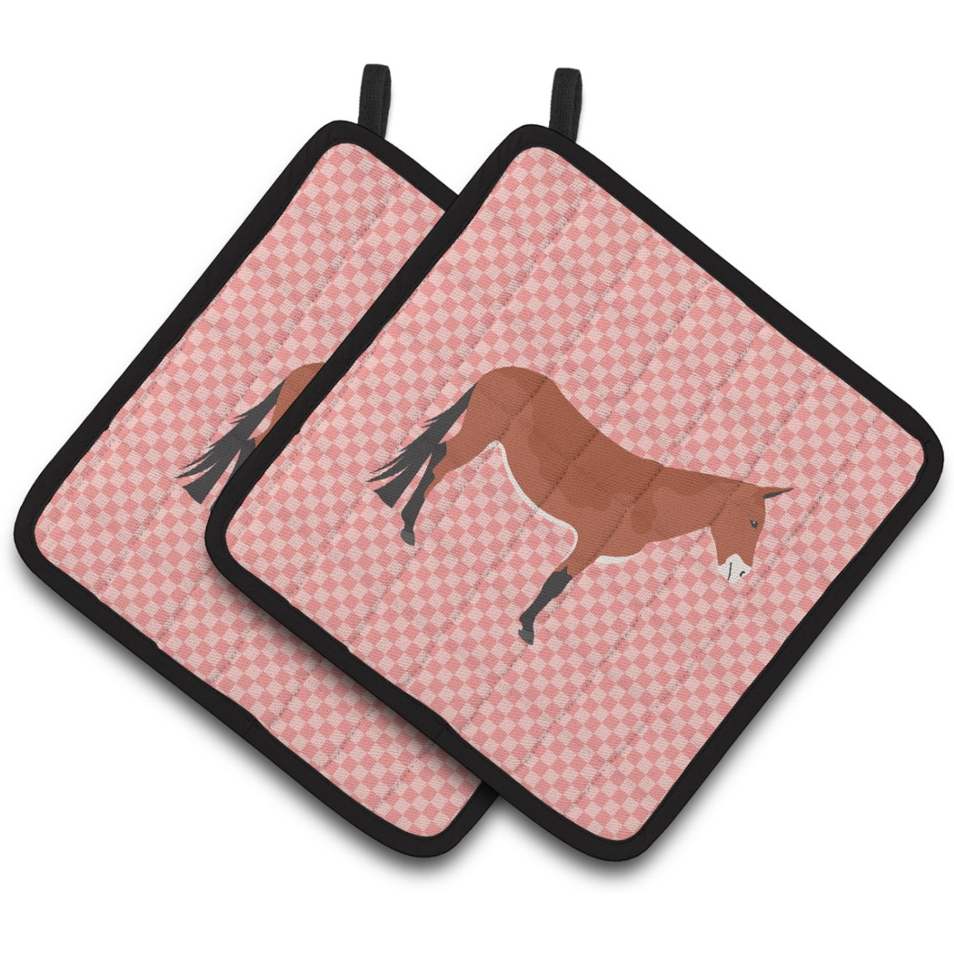 &quotCaroline's Treasures Mule Pink Check Decorated Pot Holder, 7.5"" x 7.5"""