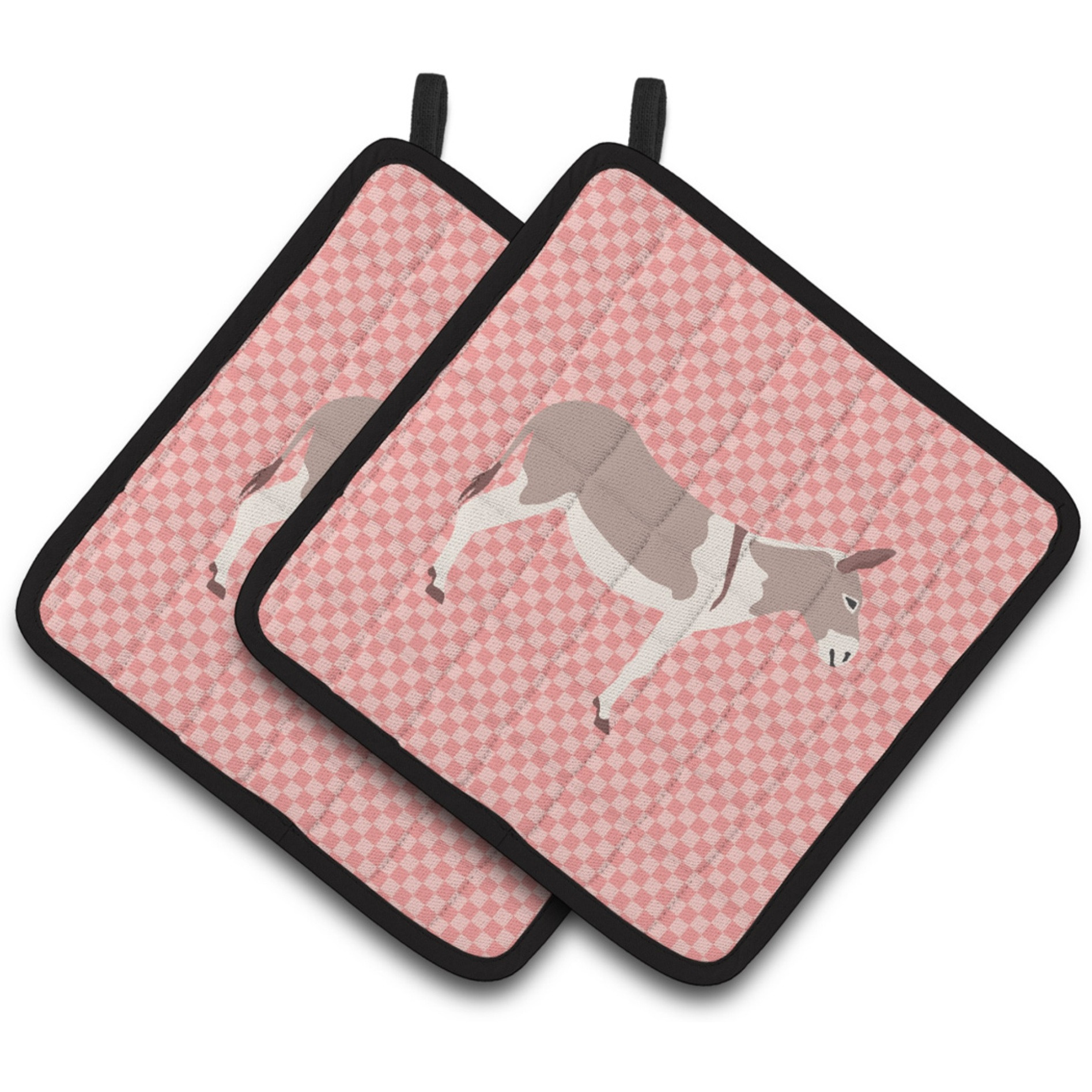 &quotCaroline's Treasures Australian Teamster Donkey Pink Check Decorated Pot Holder, 7.5"" x 7.5"""
