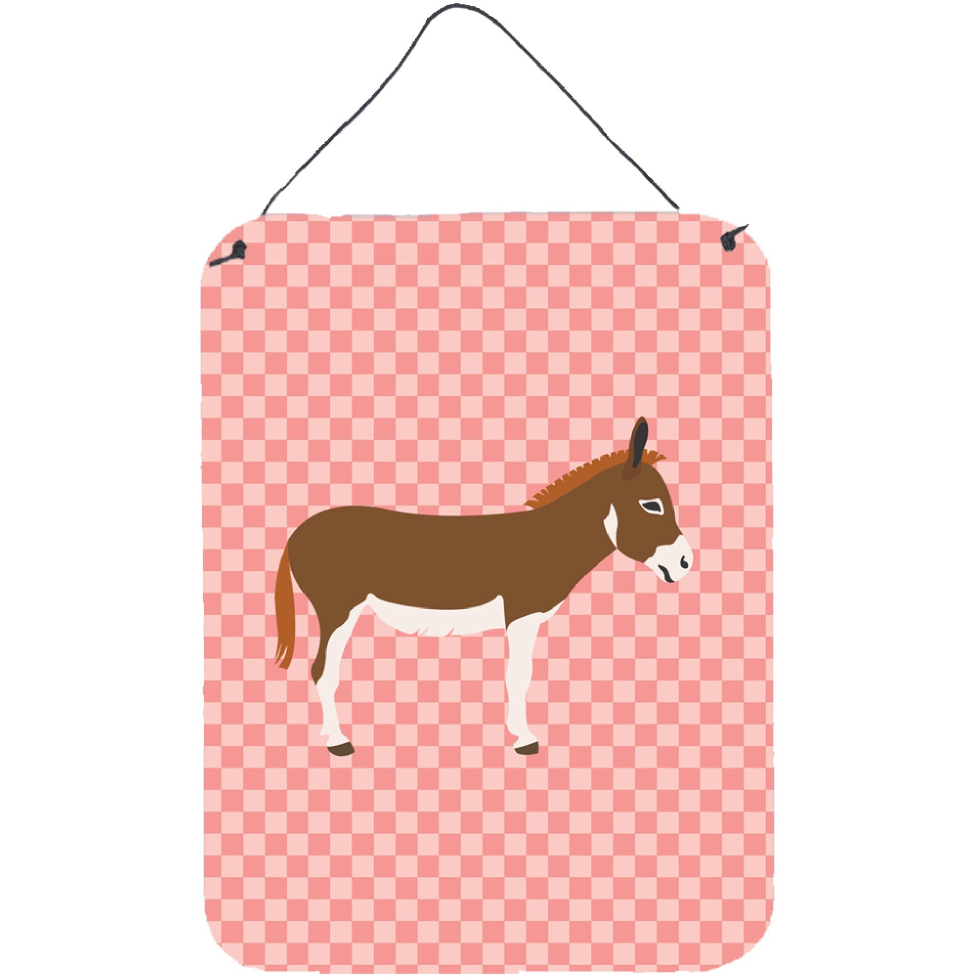 &quotCaroline's Treasures Pink Check Miniature Mediterranian Donkey Metal Print, 16hx12w, Multicolor"