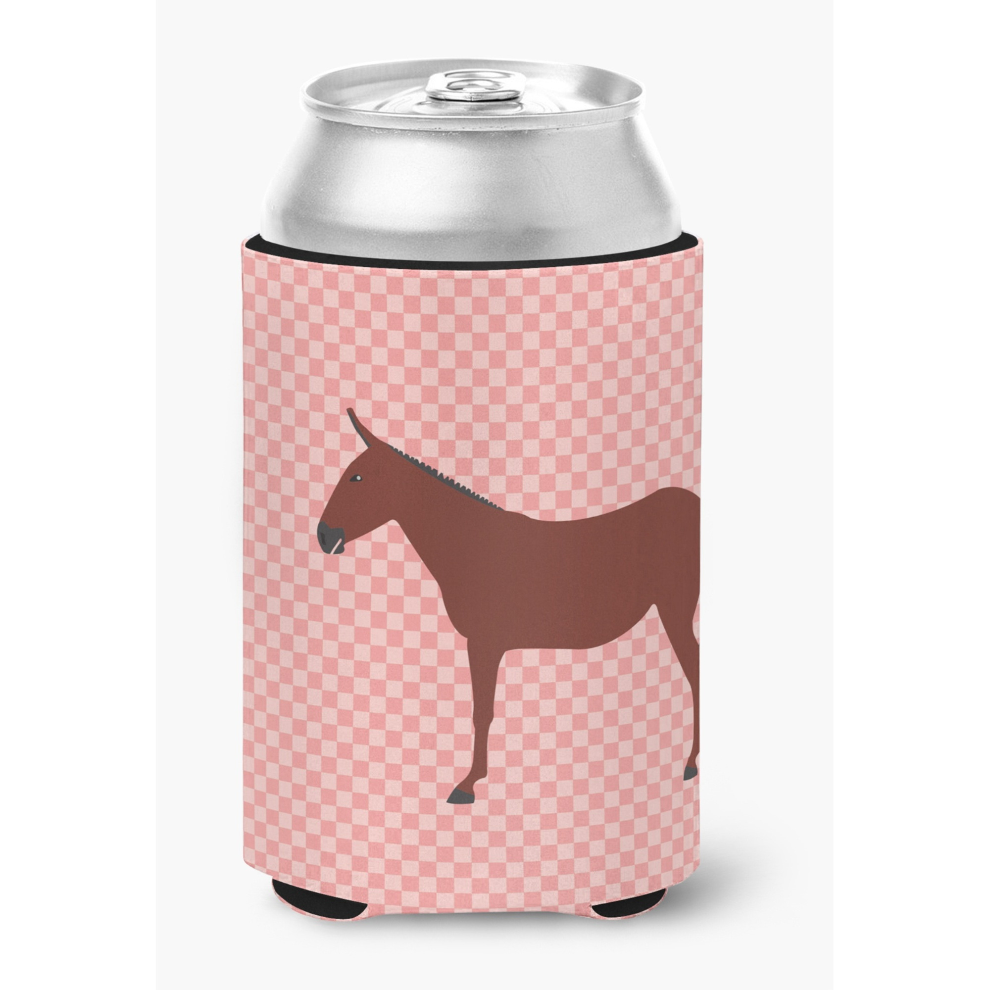 &quotCaroline's Treasures Hinny Horse Donkey Pink Check Decorative Can Hugger, Multicolor"