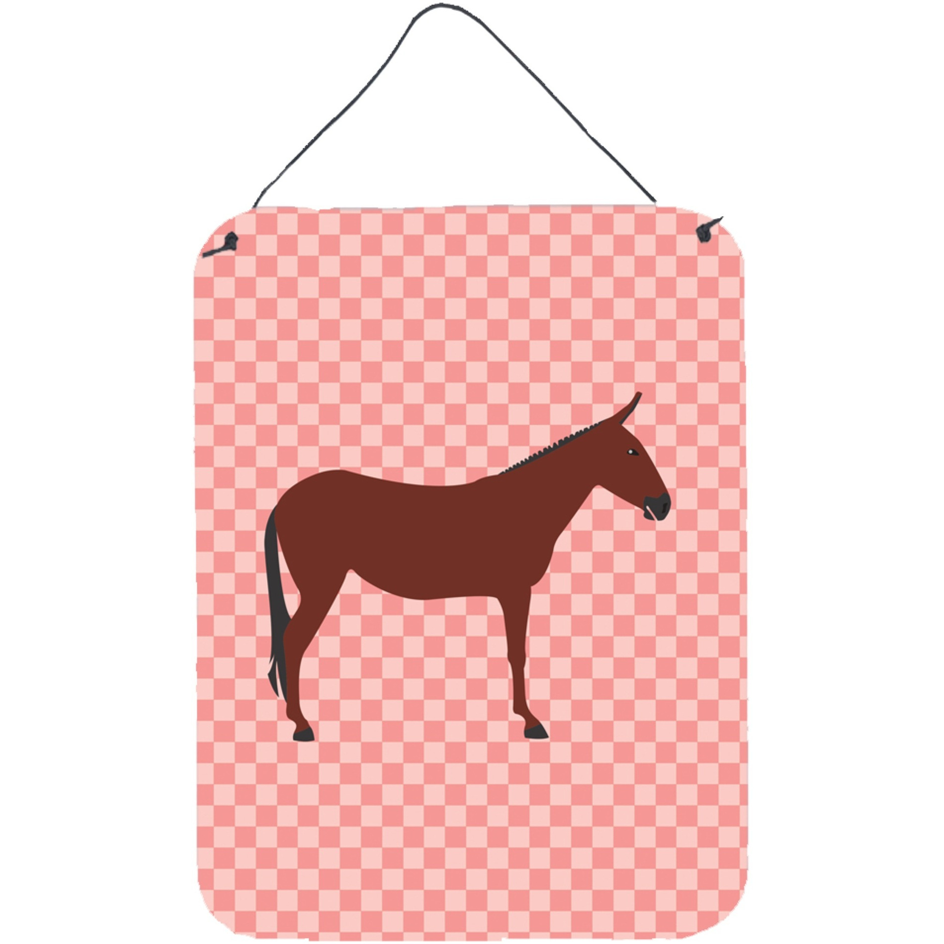 &quotCaroline's Treasures Hinny Horse Donkey Pink Check Metal Print, 16hx12w, Multicolor"