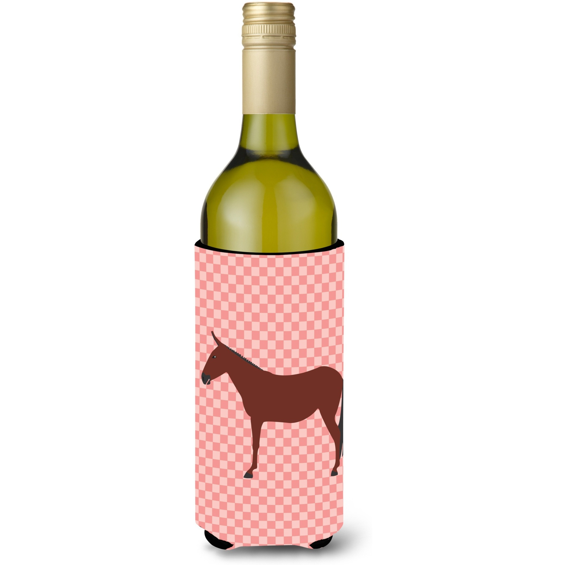 &quotCaroline's Treasures Hinny Horse Donkey Pink Check Decorative Bottle Hugger, 750 ml, Multicolor"