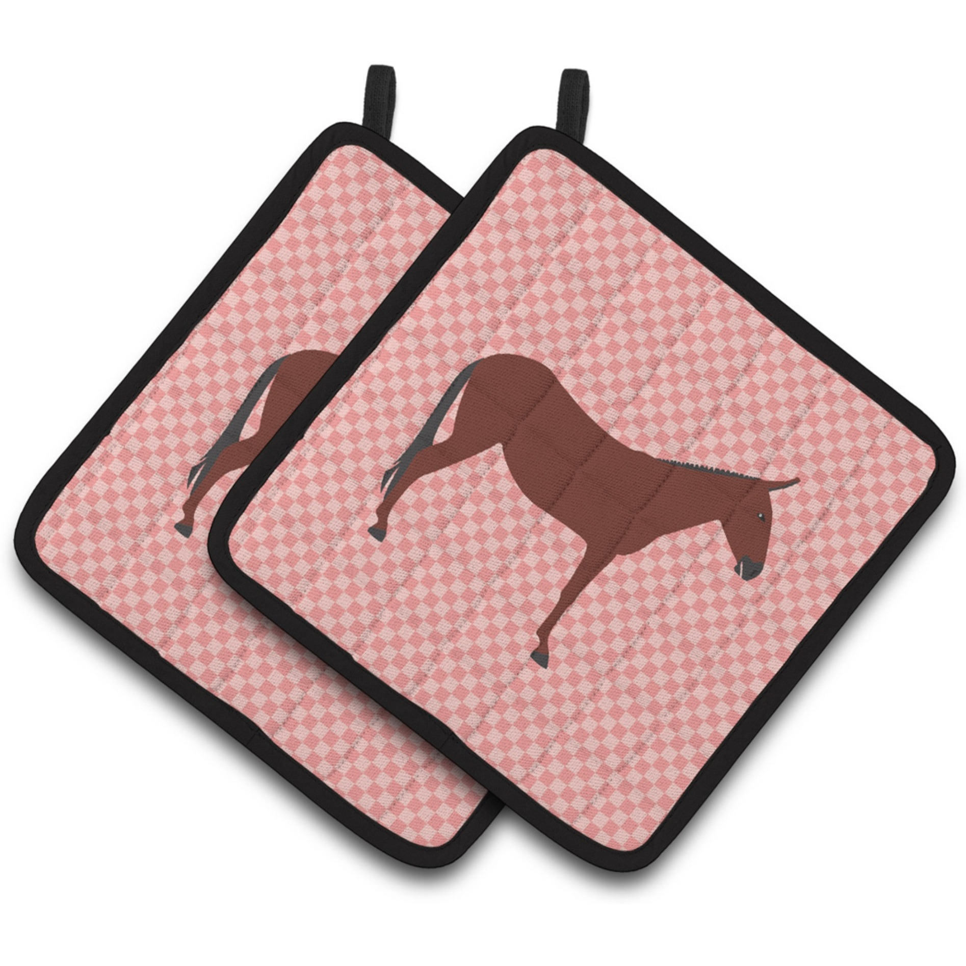 &quotCaroline's Treasures Hinny Horse Donkey Pink Check Decorated Pot Holder, 7.5"" x 7.5"""
