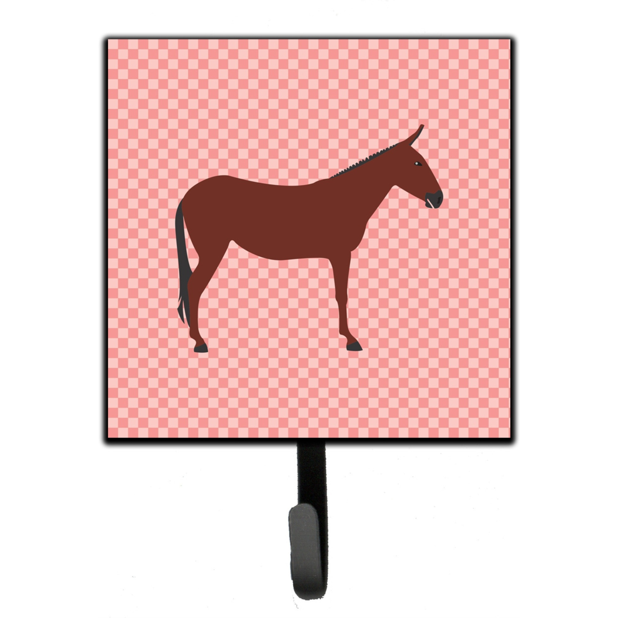 &quotCaroline's Treasures Hinny Horse Donkey Pink Check Wall Hook, Small, Multicolor"