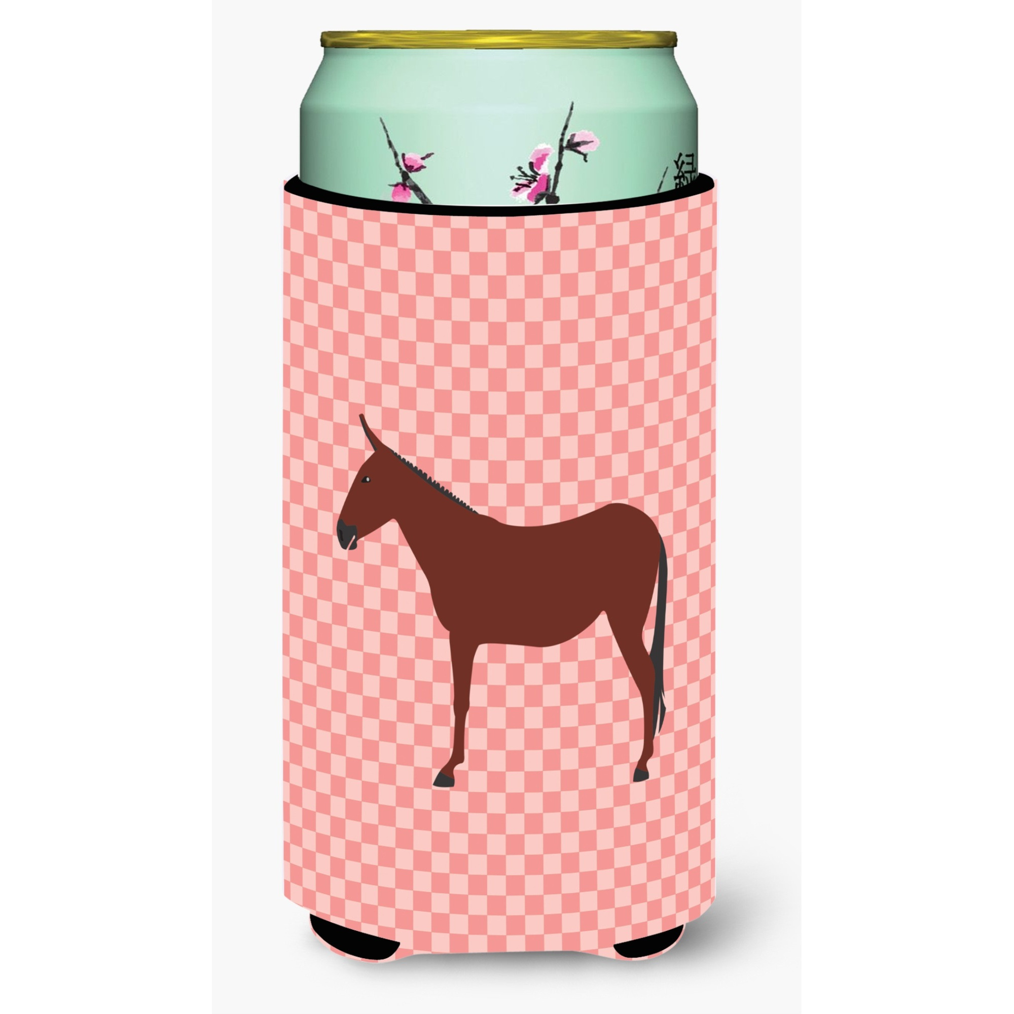 &quotCaroline's Treasures Hinny Horse Donkey Pink Check Decorative Can Hugger, Tall Boy, Multicolor"