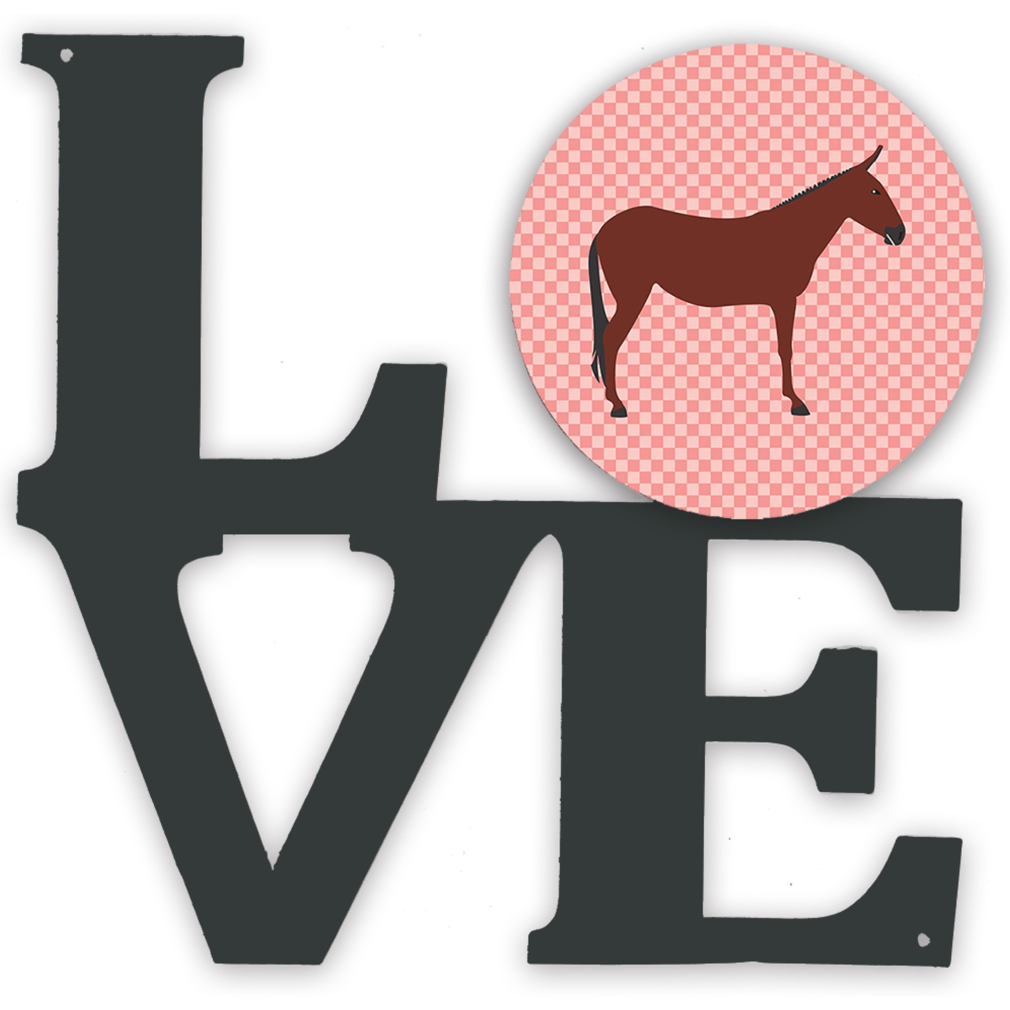 &quotCaroline's Treasures Hinny Horse Donkey Pink Check Metal Artwork Love wall-decor, Multicolor"