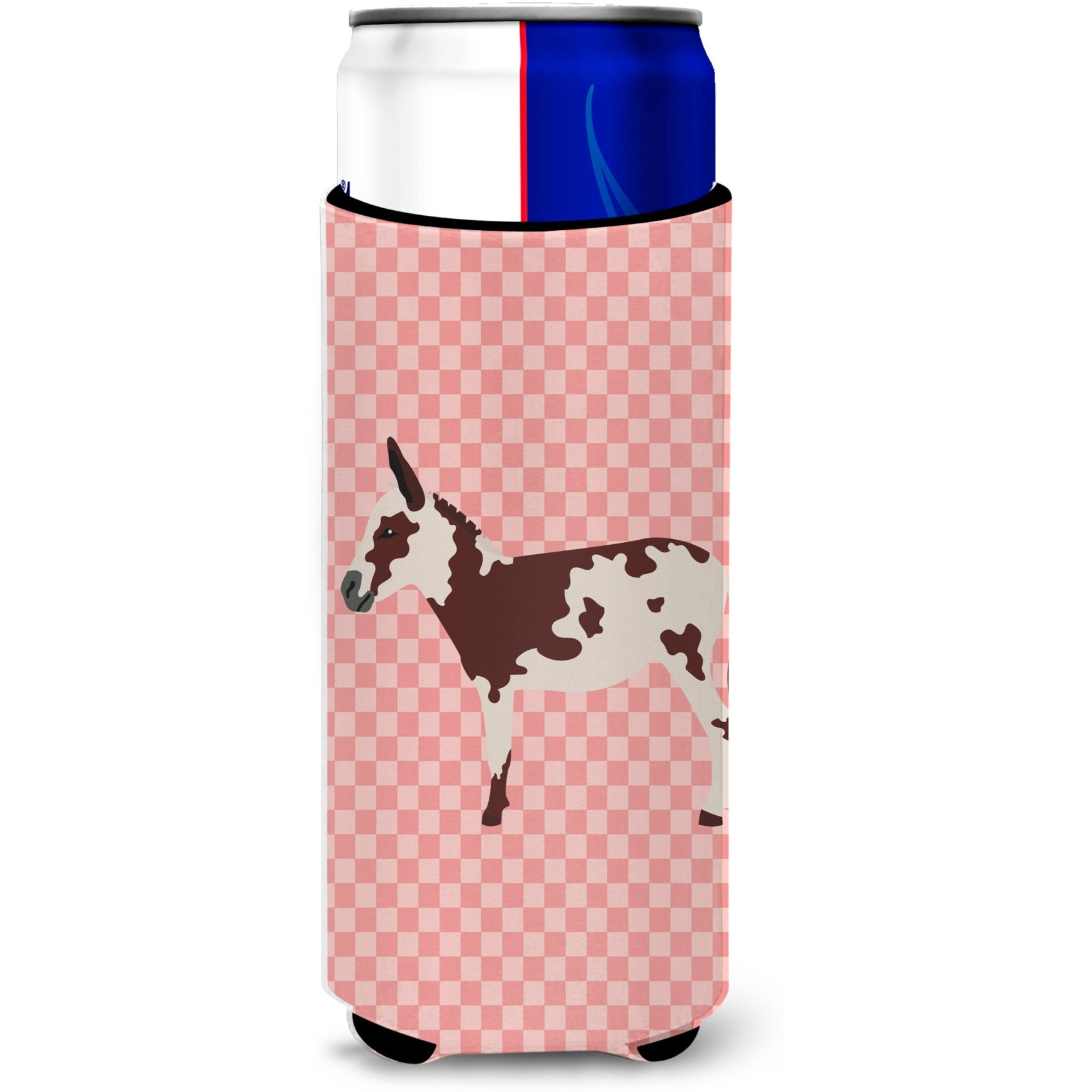 &quotCaroline's Treasures American Spotted Donkey Pink Check Decorative Can Hugger, Slim, Multicolor"