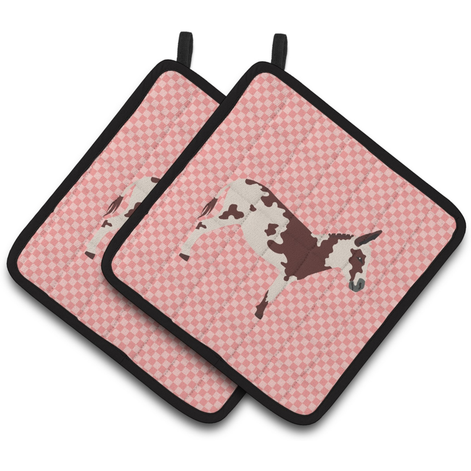 &quotCaroline's Treasures American Spotted Donkey Pink Check Decorated Pot Holder, 7.5"" x 7.5"""