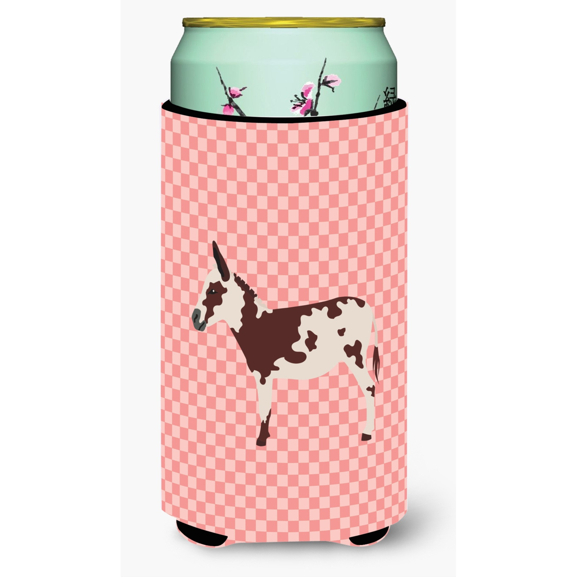 &quotCaroline's Treasures American Spotted Donkey Pink Check Decorative Can Hugger, Tall Boy, Multicolor"