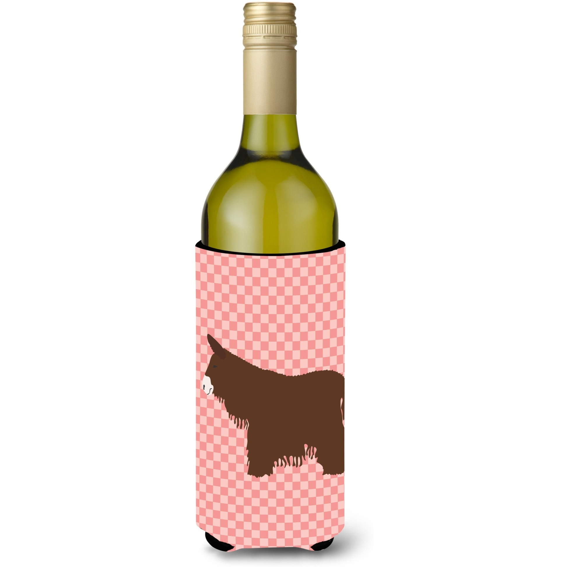 &quotCaroline's Treasures Poitou Poiteuin Donkey Pink Check Decorative Bottle Hugger, 750 ml, Multicolor"