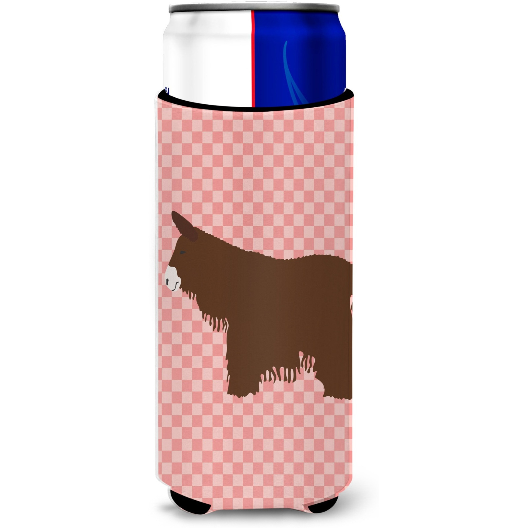 &quotCaroline's Treasures Poitou Poiteuin Donkey Pink Check Decorative Can Hugger, Slim, Multicolor"