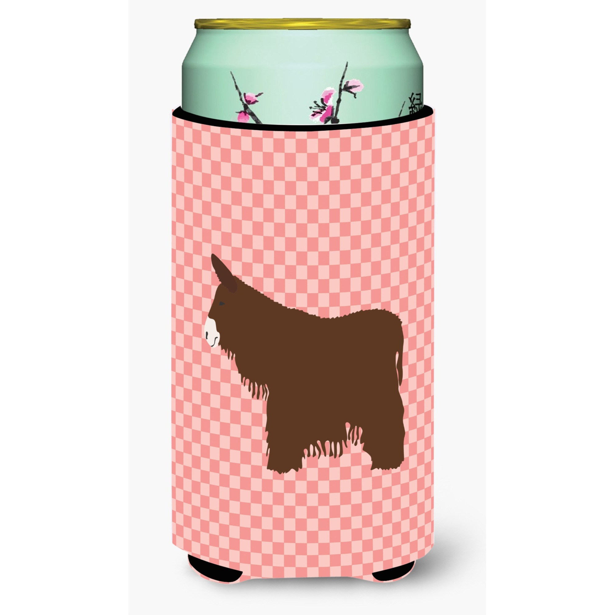 &quotCaroline's Treasures Poitou Poiteuin Donkey Pink Check Decorative Can Hugger, Tall Boy, Multicolor"
