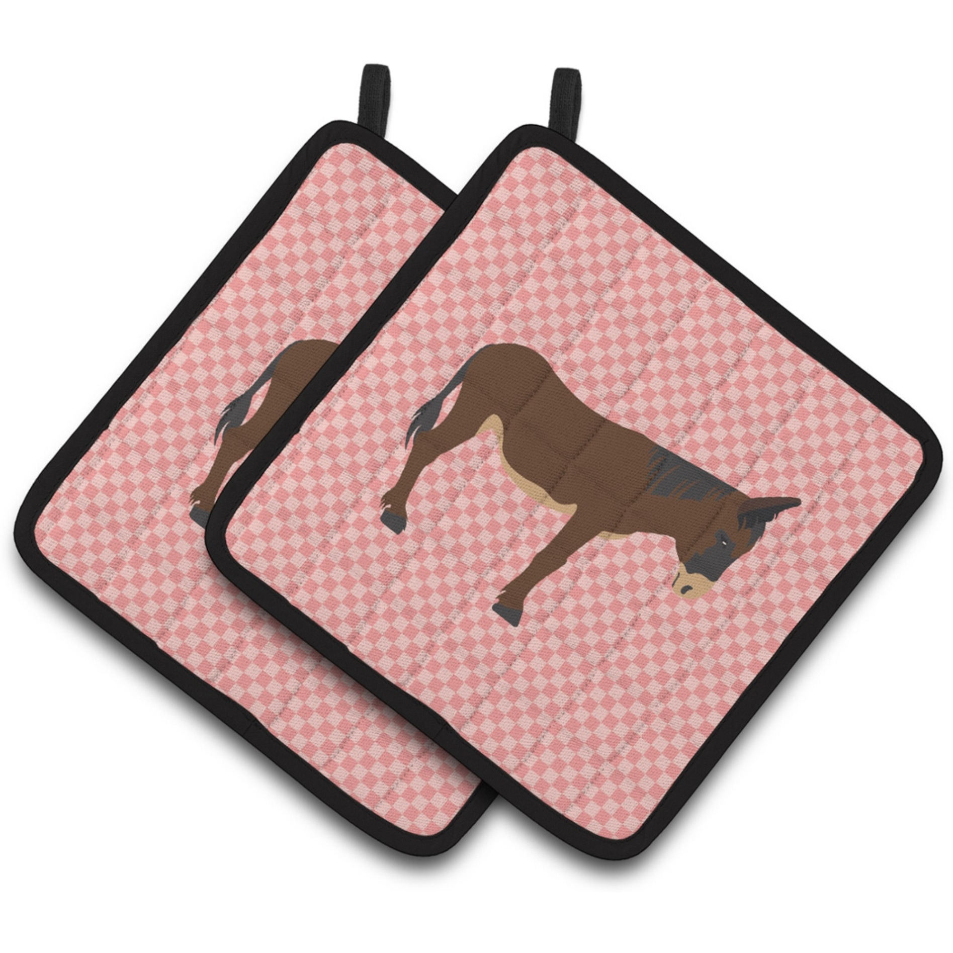 &quotCaroline's Treasures Zamorano-Leones Donkey Pink Check Decorated Pot Holder, 7.5"" x 7.5"""