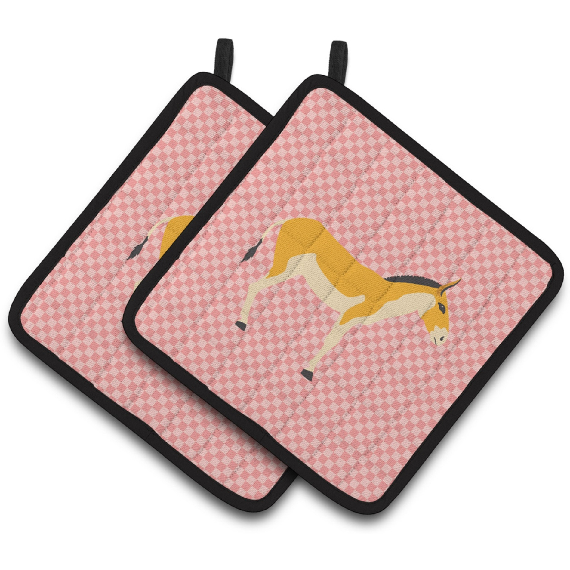 &quotCaroline's Treasures Turkmenian Kulan Donkey Pink Check Decorated Pot Holder, 7.5"" x 7.5"""