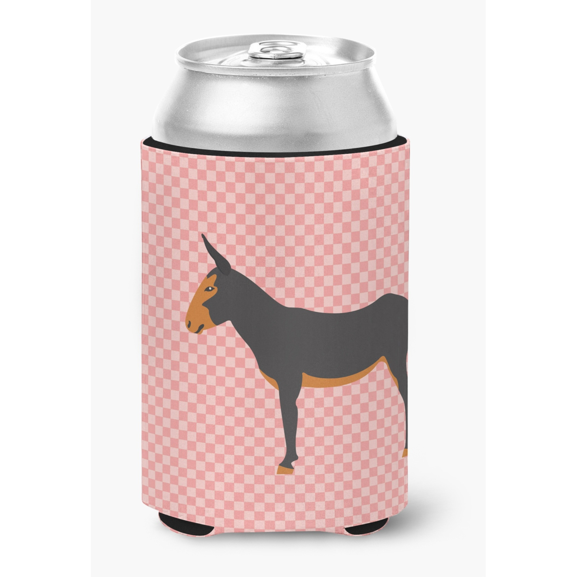 &quotCaroline's Treasures Catalan Donkey Pink Check Decorative Can Hugger, Multicolor"