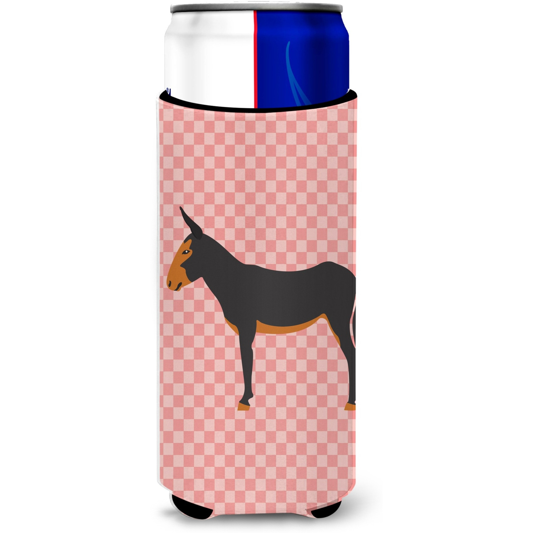 &quotCaroline's Treasures Catalan Donkey Pink Check Decorative Can Hugger, Slim, Multicolor"