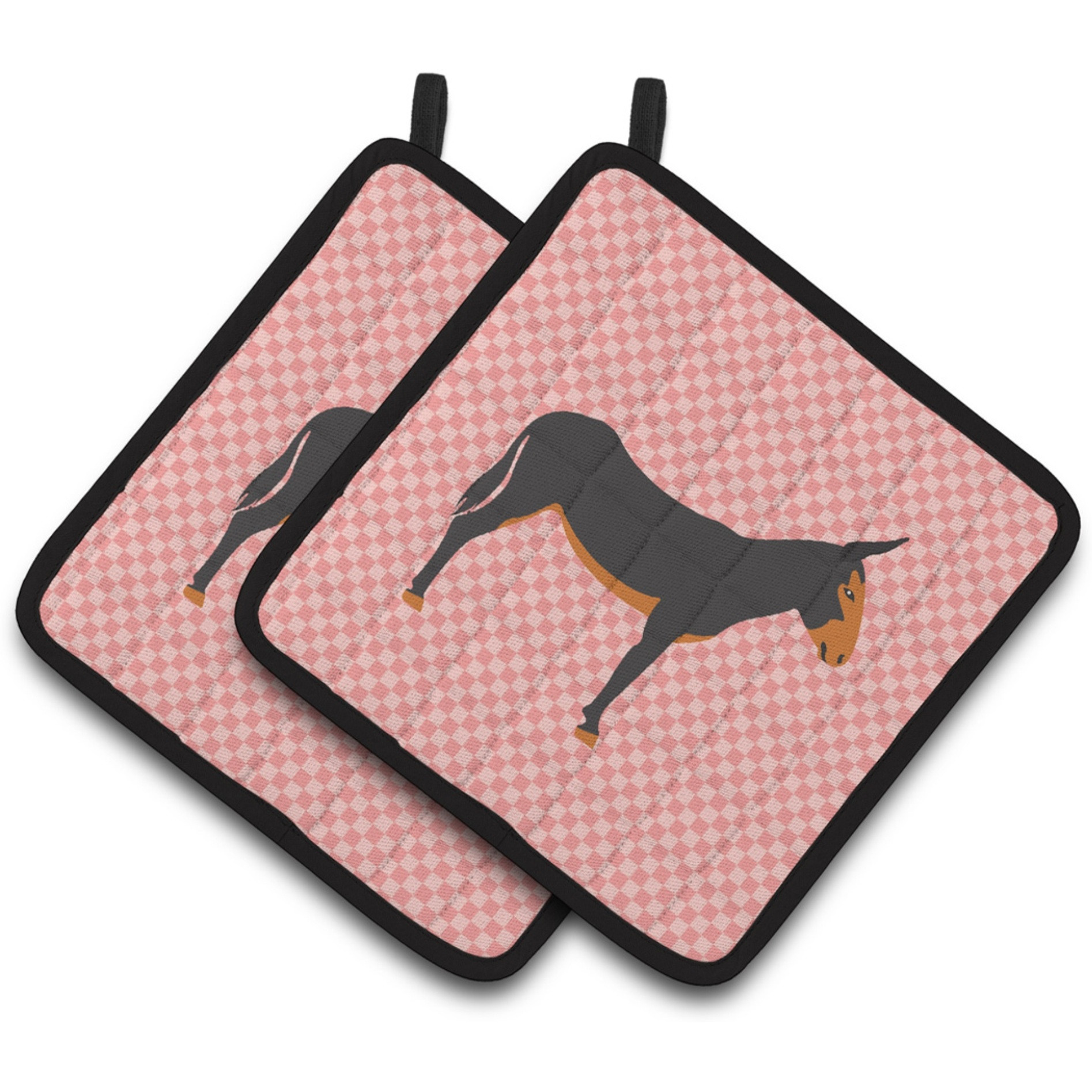 &quotCaroline's Treasures Catalan Donkey Pink Check Decorated Pot Holder, 7.5"" x 7.5"""