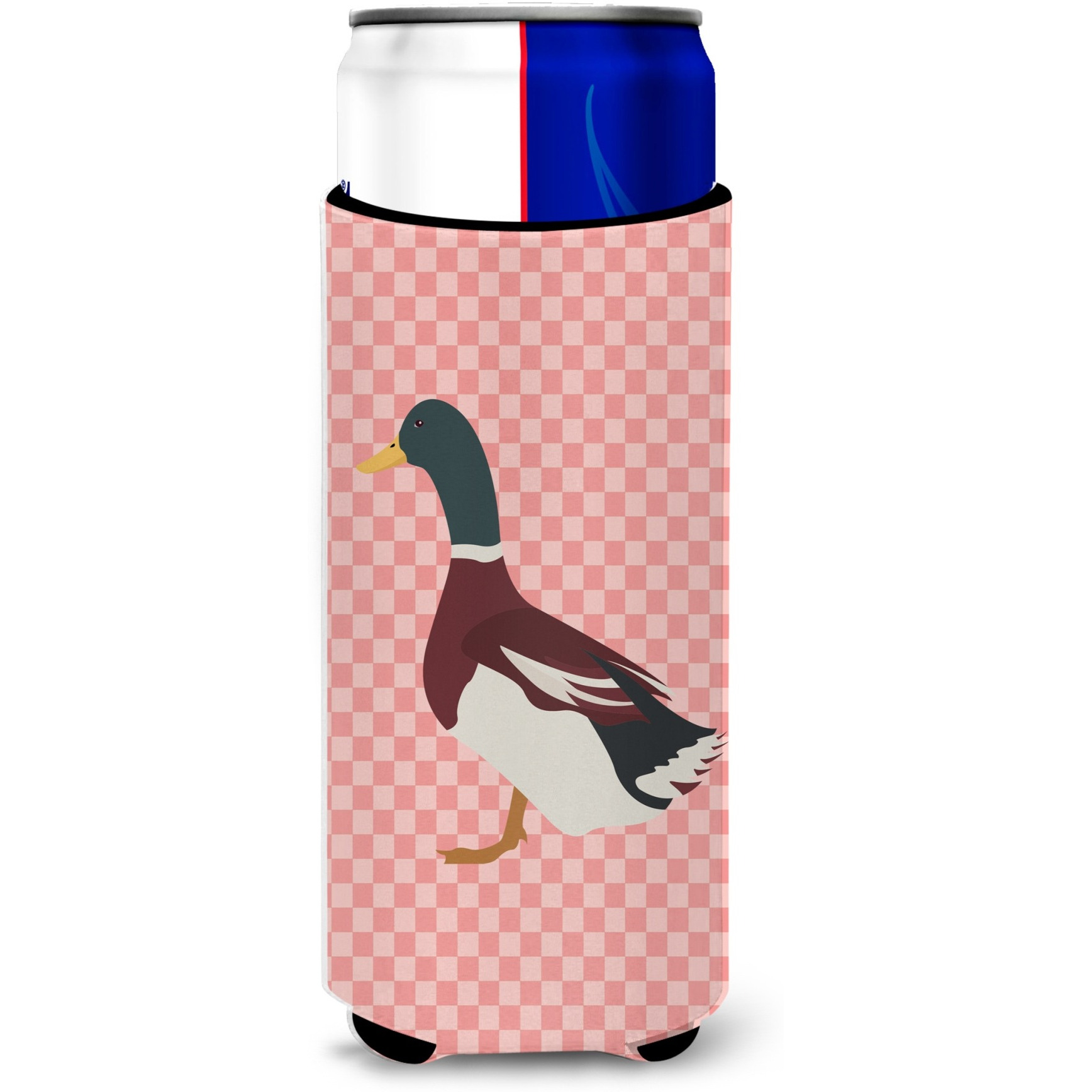 &quotCaroline's Treasures Rouen Duck Pink Check Decorative Can Hugger, Slim, Multicolor"