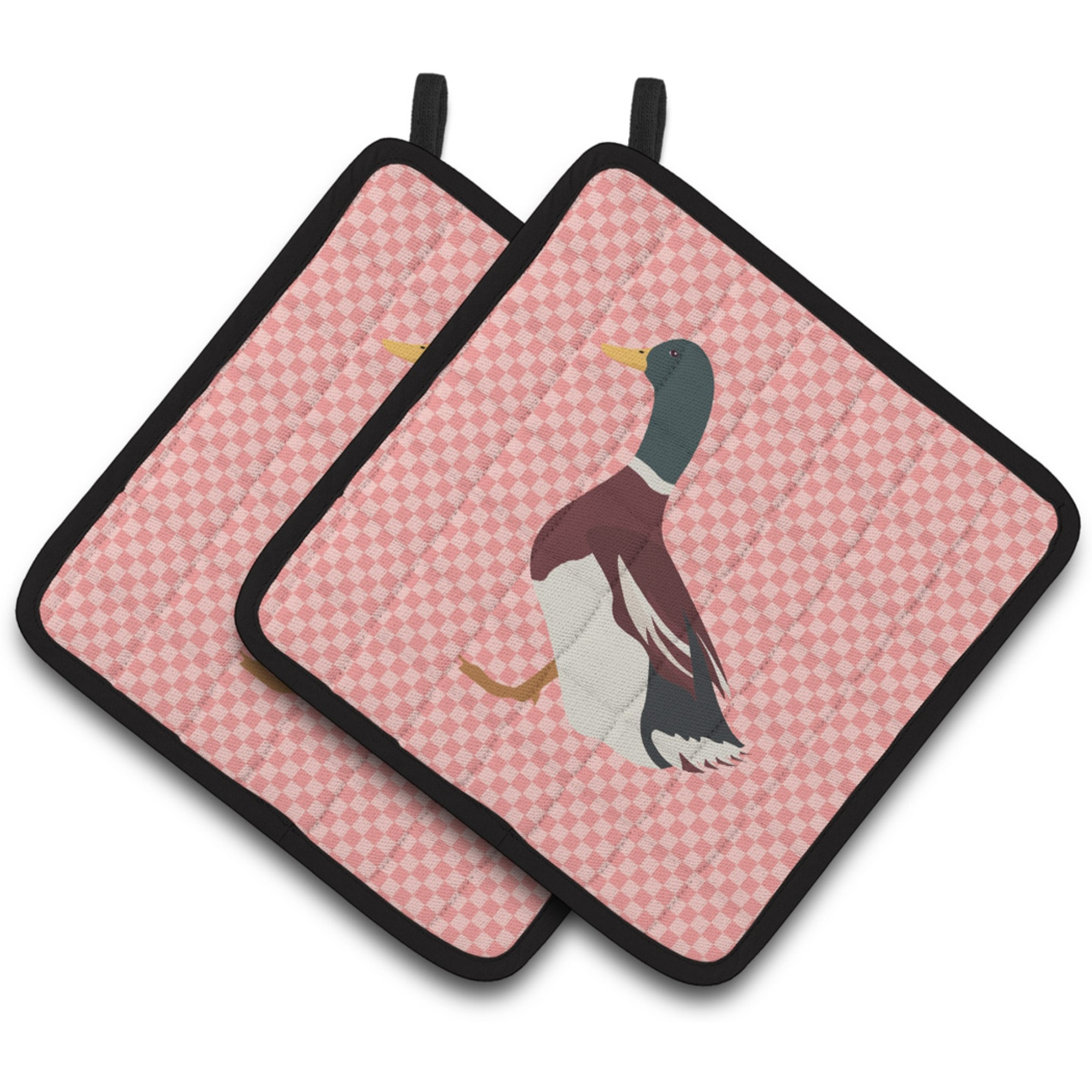 &quotCaroline's Treasures Rouen Duck Pink Check Decorated Pot Holder, 7.5"" x 7.5"""