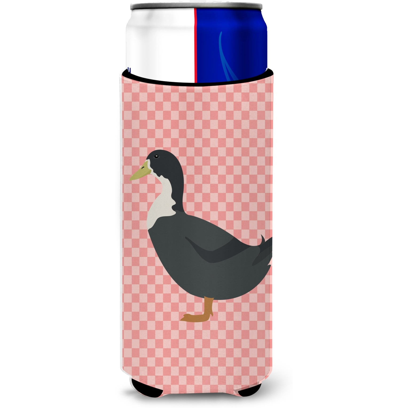 &quotCaroline's Treasures Blue Swedish Duck Pink Check Decorative Can Hugger, Slim, Multicolor"