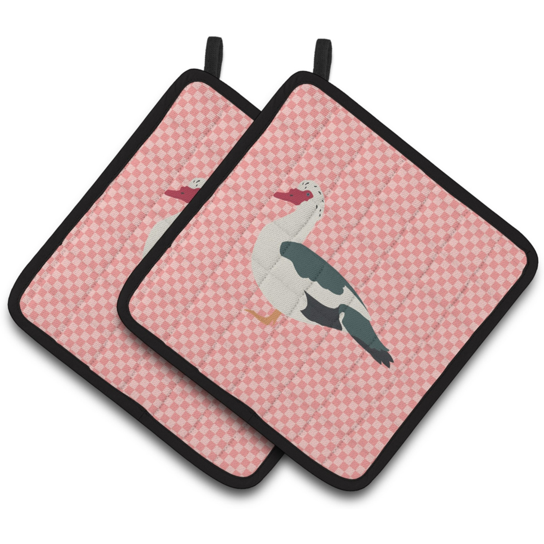 &quotCaroline's Treasures Muscovy Duck Pink Check Decorated Pot Holder, 7.5"" x 7.5"""