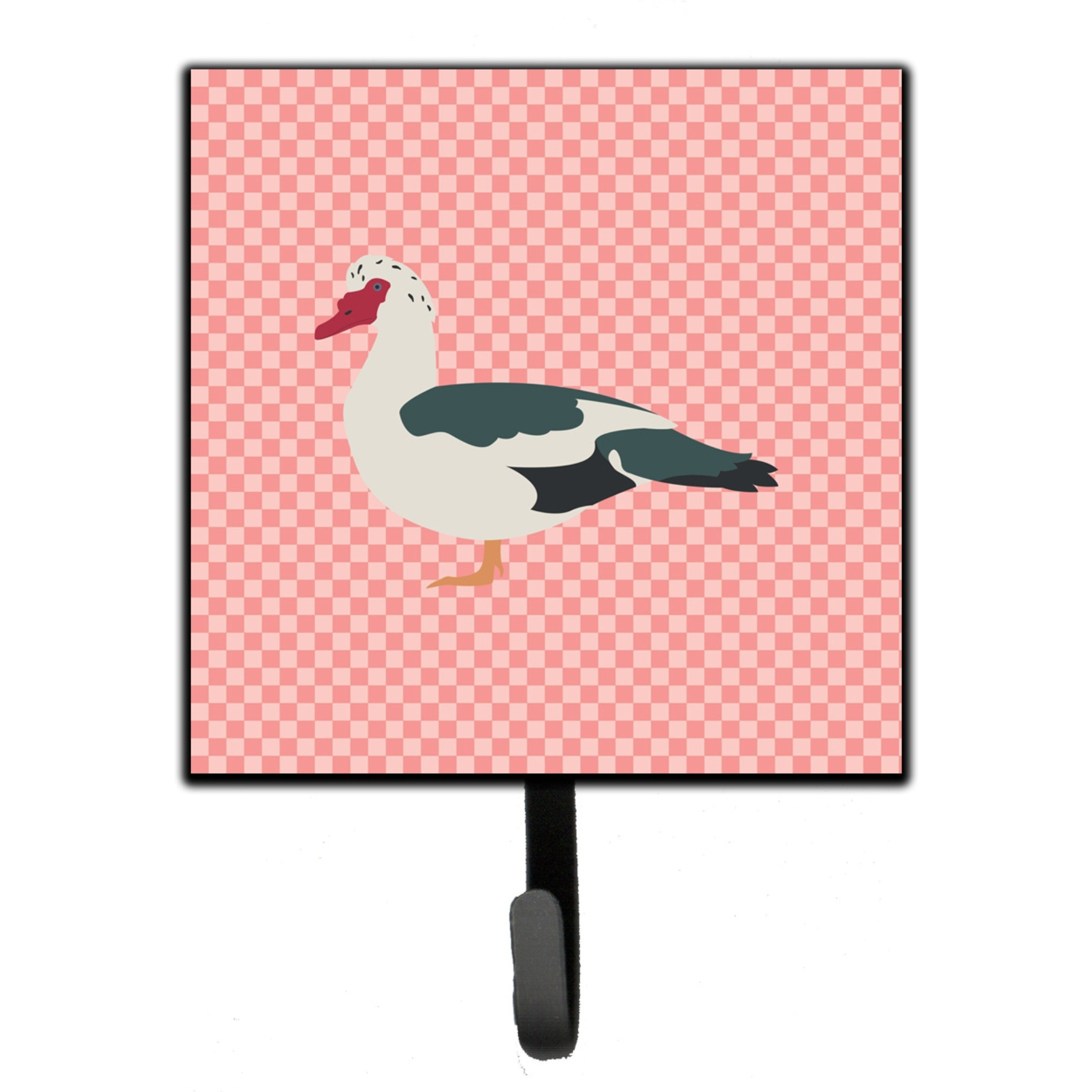 &quotCaroline's Treasures Muscovy Duck Pink Check Wall Hook, Small, Multicolor"