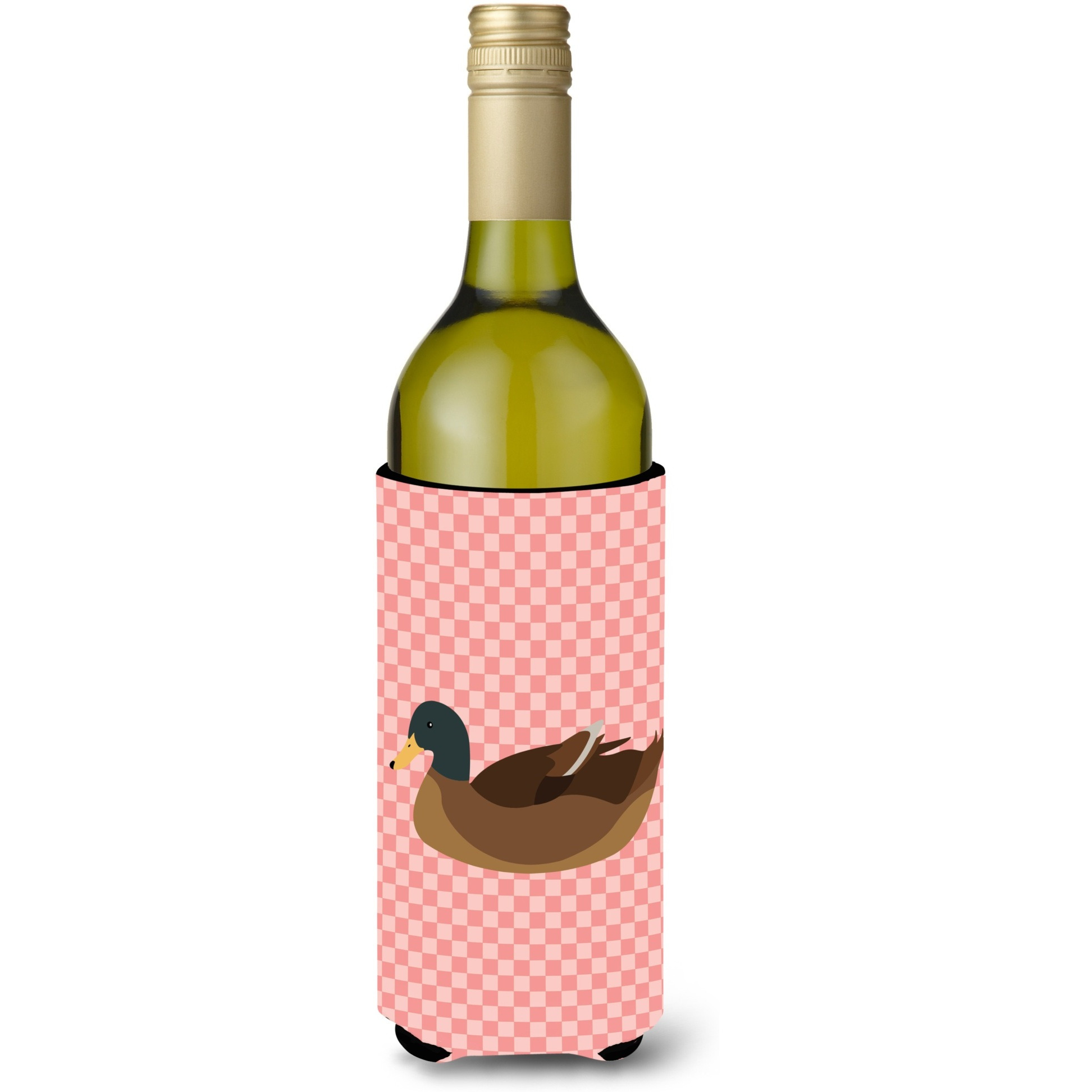&quotCaroline's Treasures Khaki Campbell Duck Pink Check Decorative Bottle Hugger, 750 ml, Multicolor"