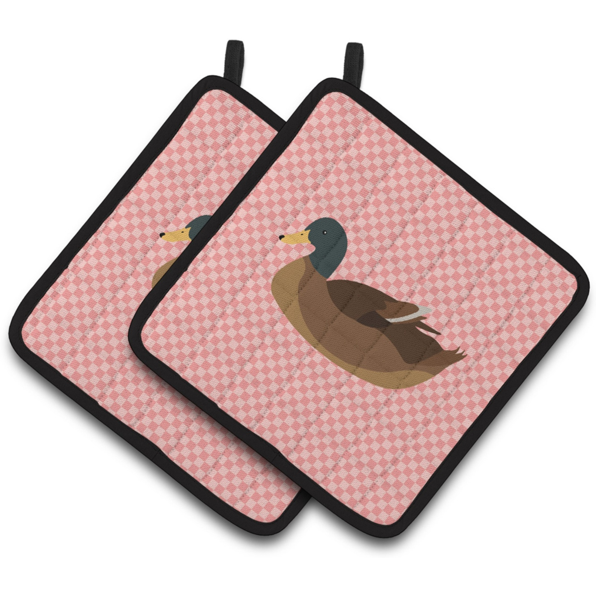 &quotCaroline's Treasures Khaki Campbell Duck Pink Check Decorated Pot Holder, 7.5"" x 7.5"""