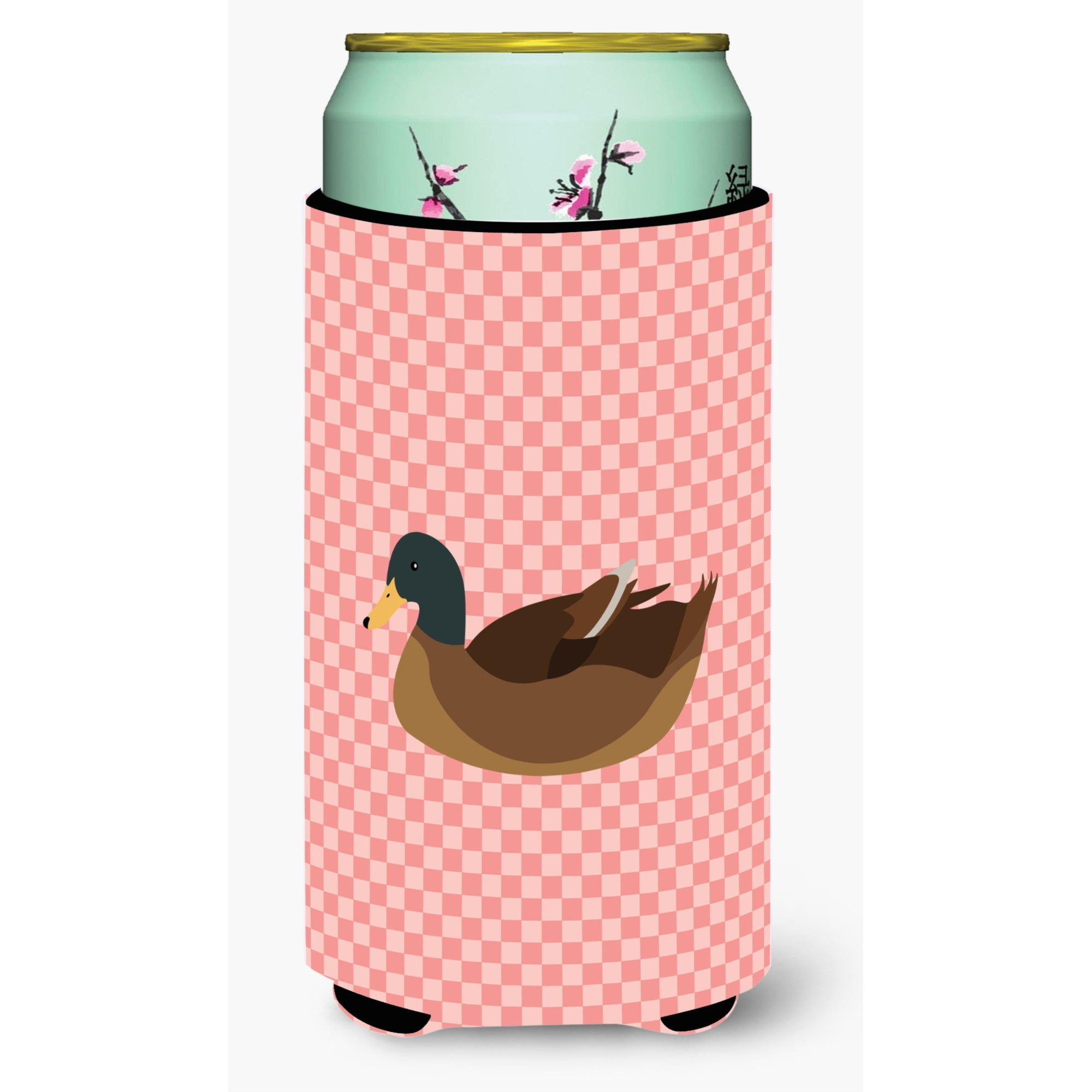 &quotCaroline's Treasures Khaki Campbell Duck Pink Check Decorative Can Hugger, Tall Boy, Multicolor"