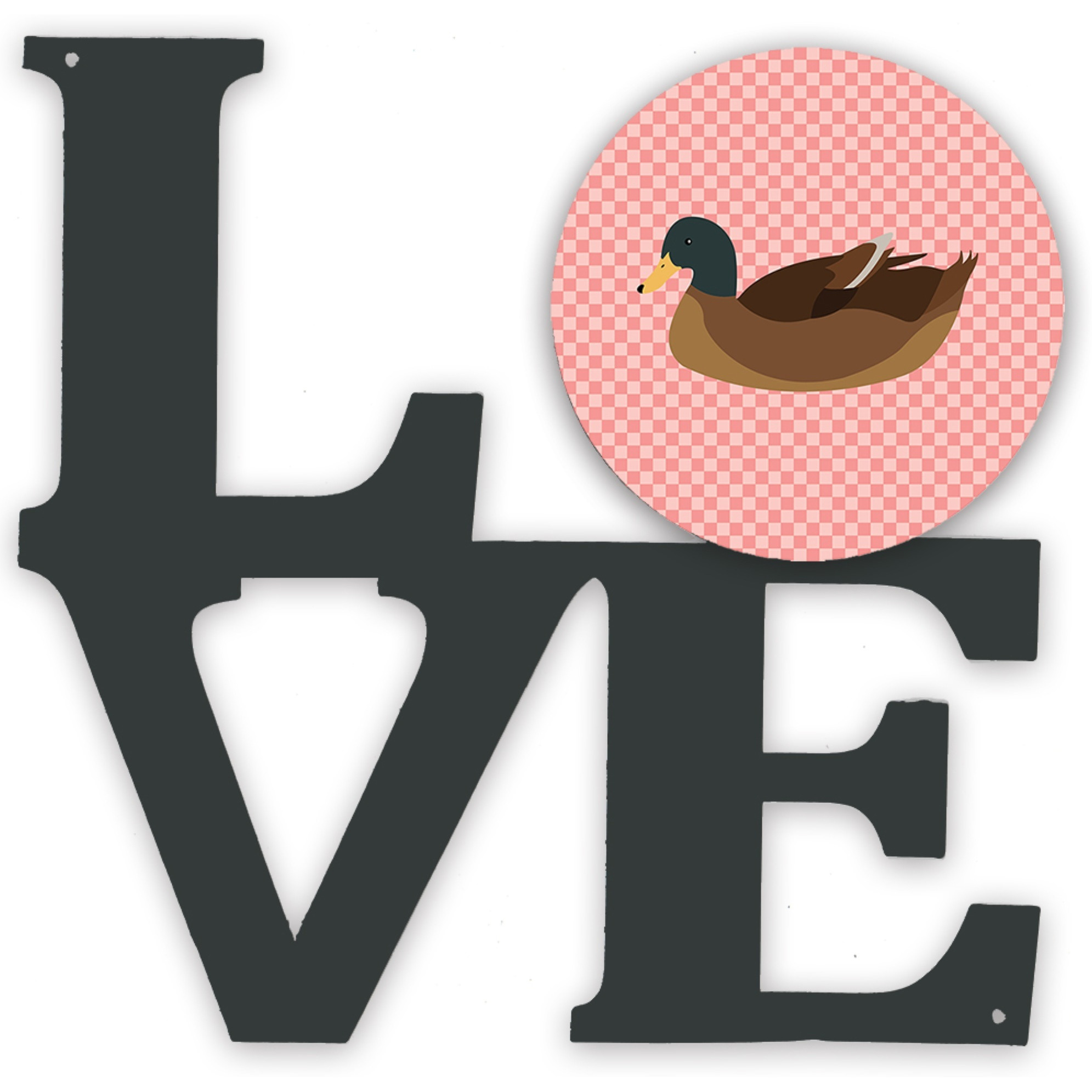 &quotCaroline's Treasures Khaki Campbell Duck Pink Check Metal Artwork Love wall-decor, Multicolor"