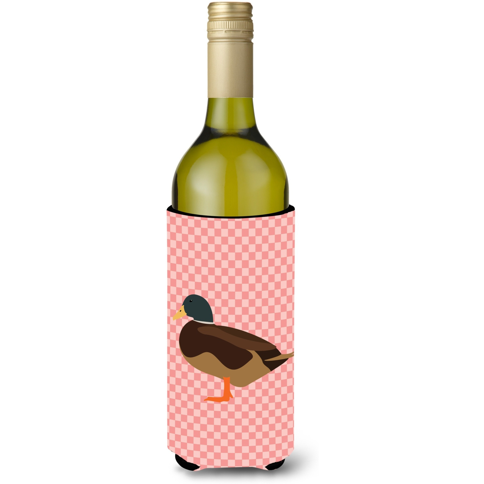 &quotCaroline's Treasures Silver Bantam Duck Pink Check Decorative Bottle Hugger, 750 ml, Multicolor"