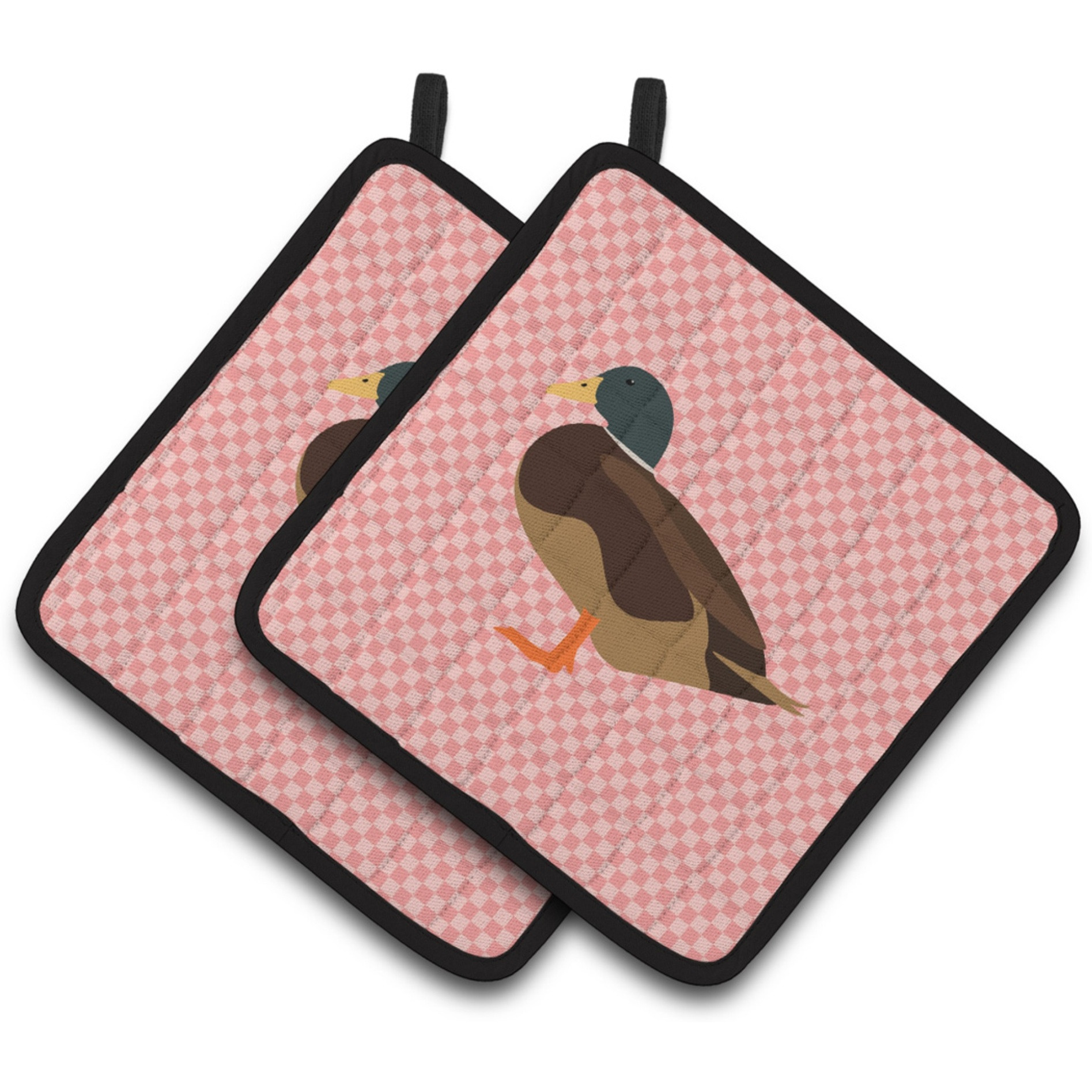 &quotCaroline's Treasures Silver Bantam Duck Pink Check Decorated Pot Holder, 7.5"" x 7.5"""