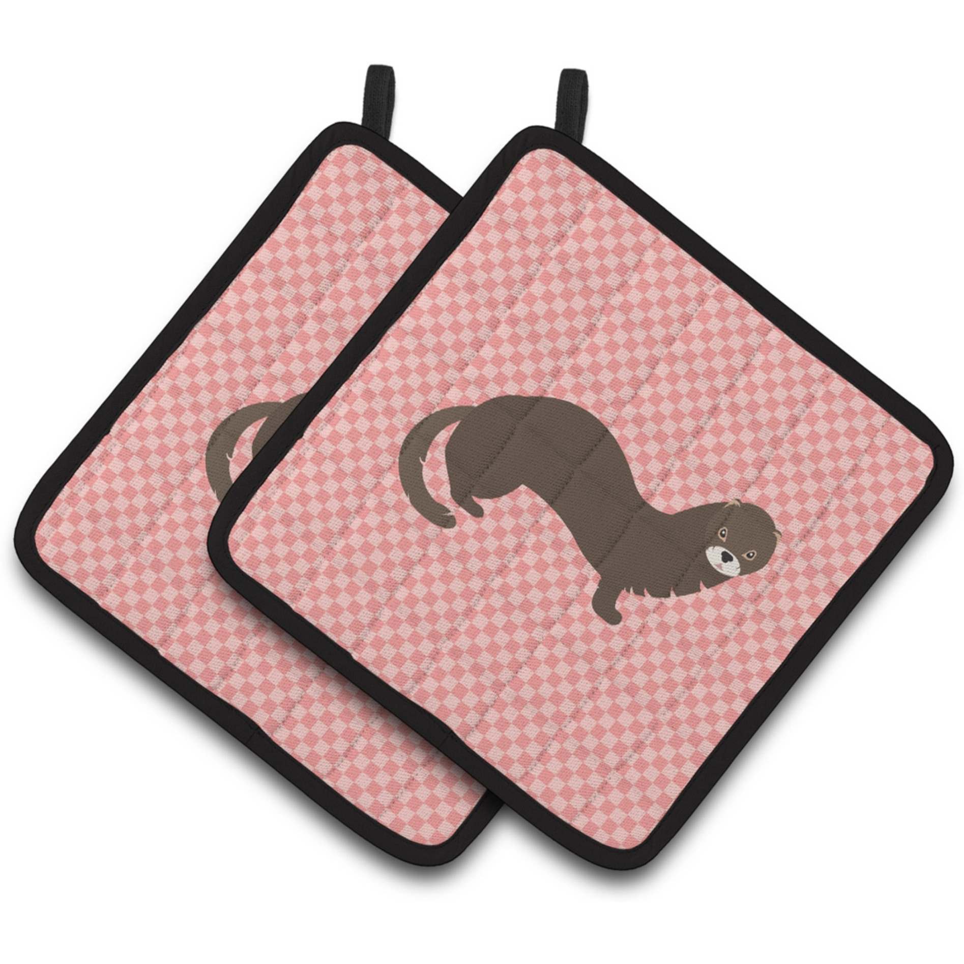 &quotCaroline's Treasures Russian or European Mink Pink Check Decorated Pot Holder, 7.5"" x 7.5"""